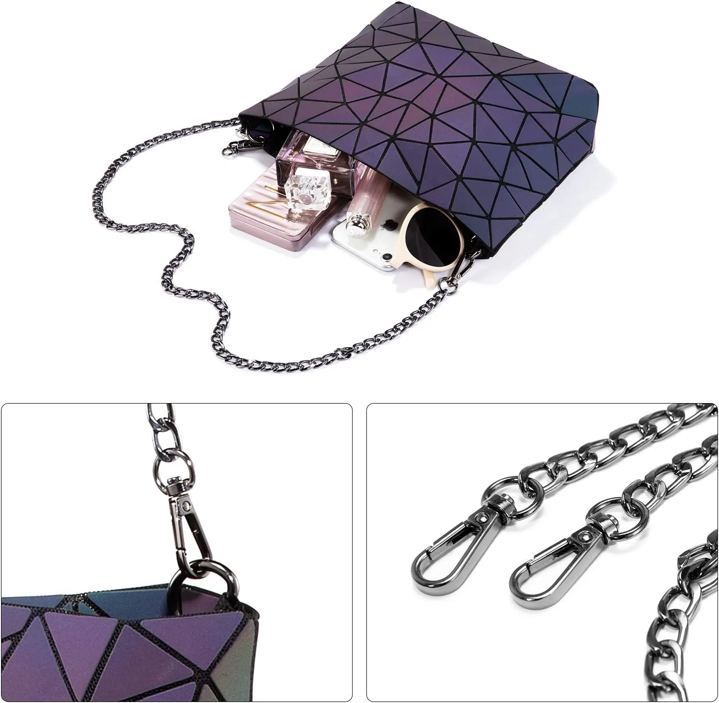 LOVEVOOK Geometric Luminous Purses and Handbags for Women Holographic Reflective Crossbody Bag Wallet