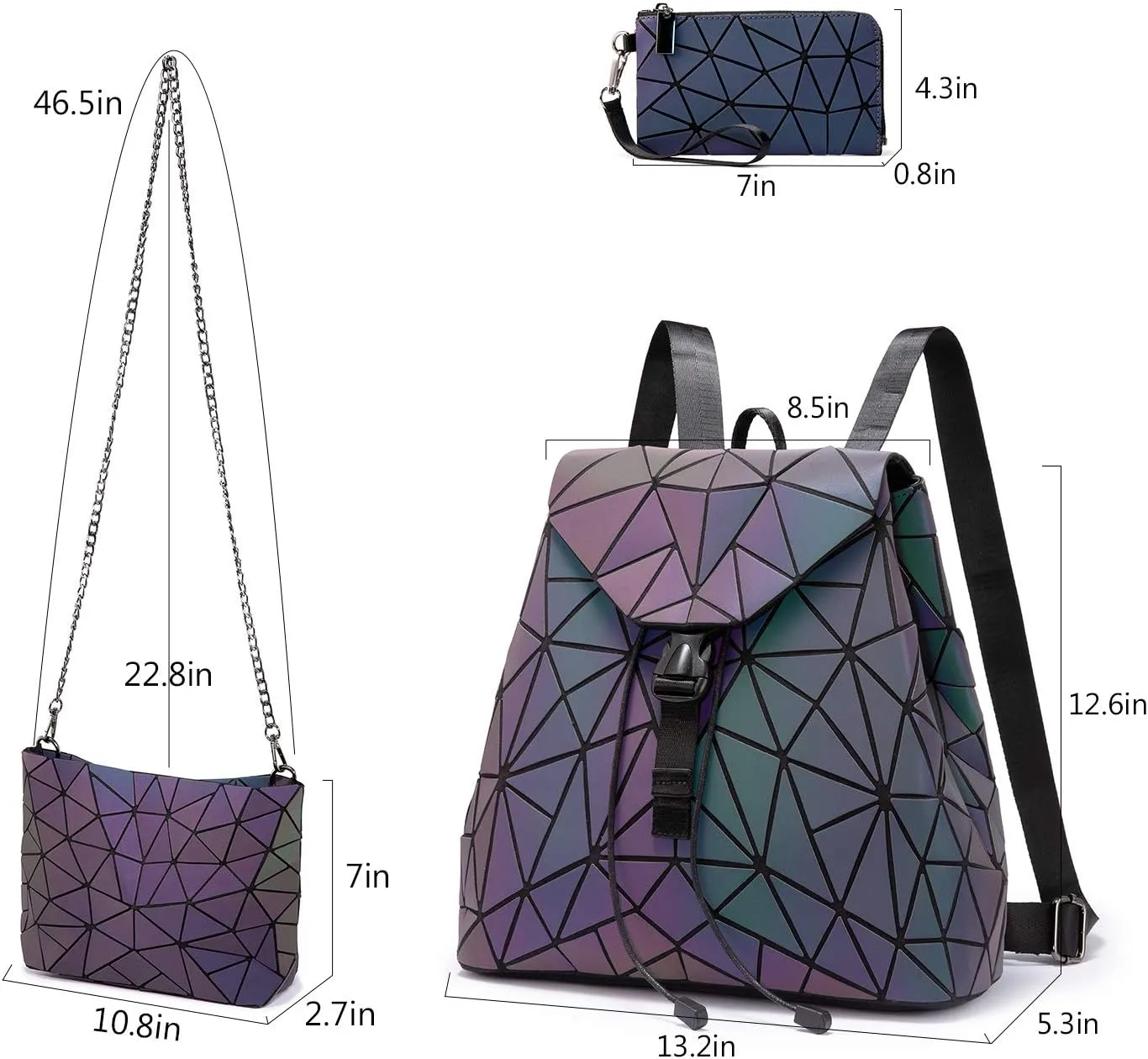 LOVEVOOK Geometric Luminous Purses and Handbags for Women Holographic Reflective Crossbody Bag Wallet