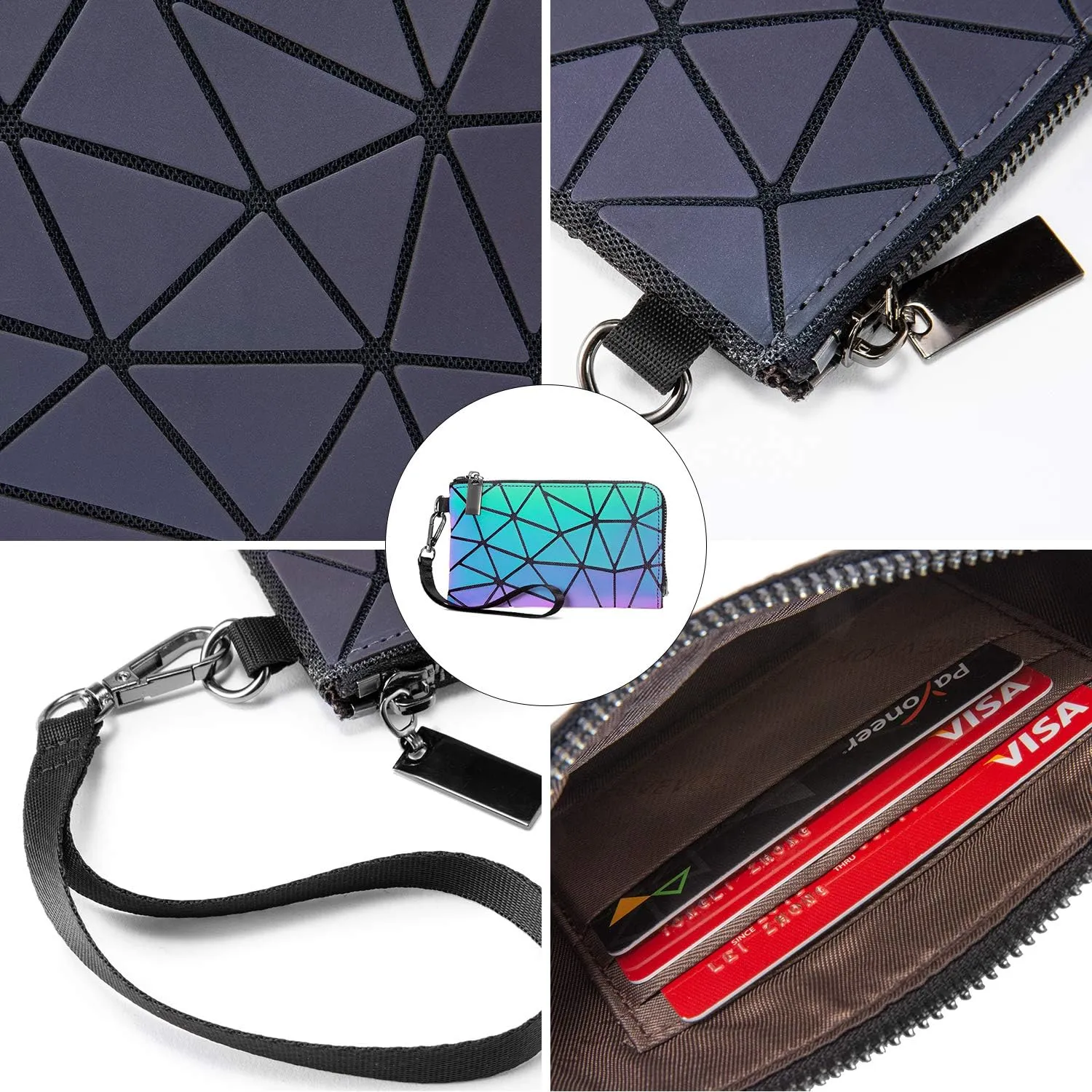 LOVEVOOK Geometric Luminous Purses and Handbags for Women Holographic Reflective Crossbody Bag Wallet