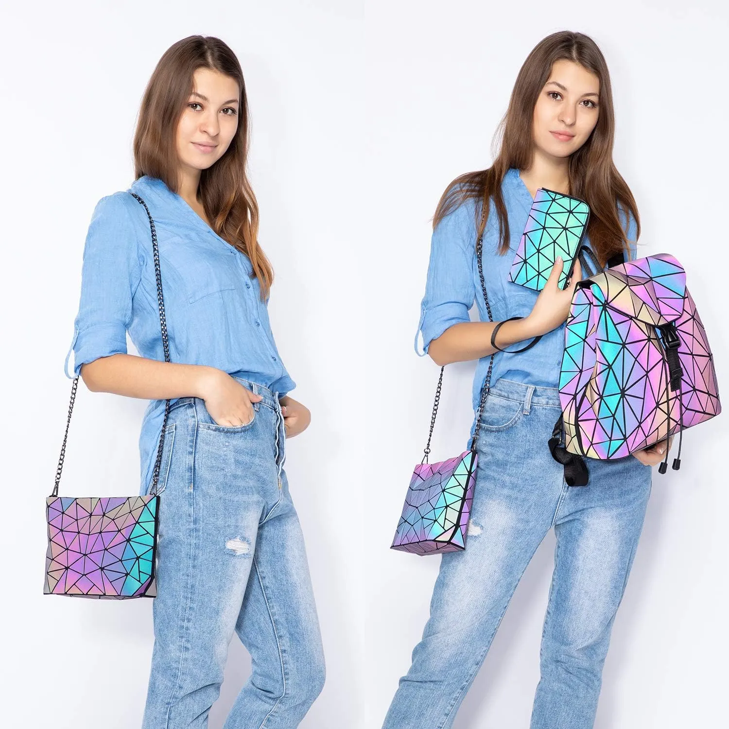 LOVEVOOK Geometric Luminous Purses and Handbags for Women Holographic Reflective Crossbody Bag Wallet