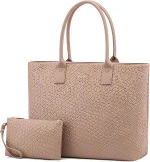 LOVEVOOK Laptop Purses and Handbags for Women, 15.6 Inch Computer Bag Work Tote Briefcase Satchel Handbags for Women with Small Clutch, Apricot