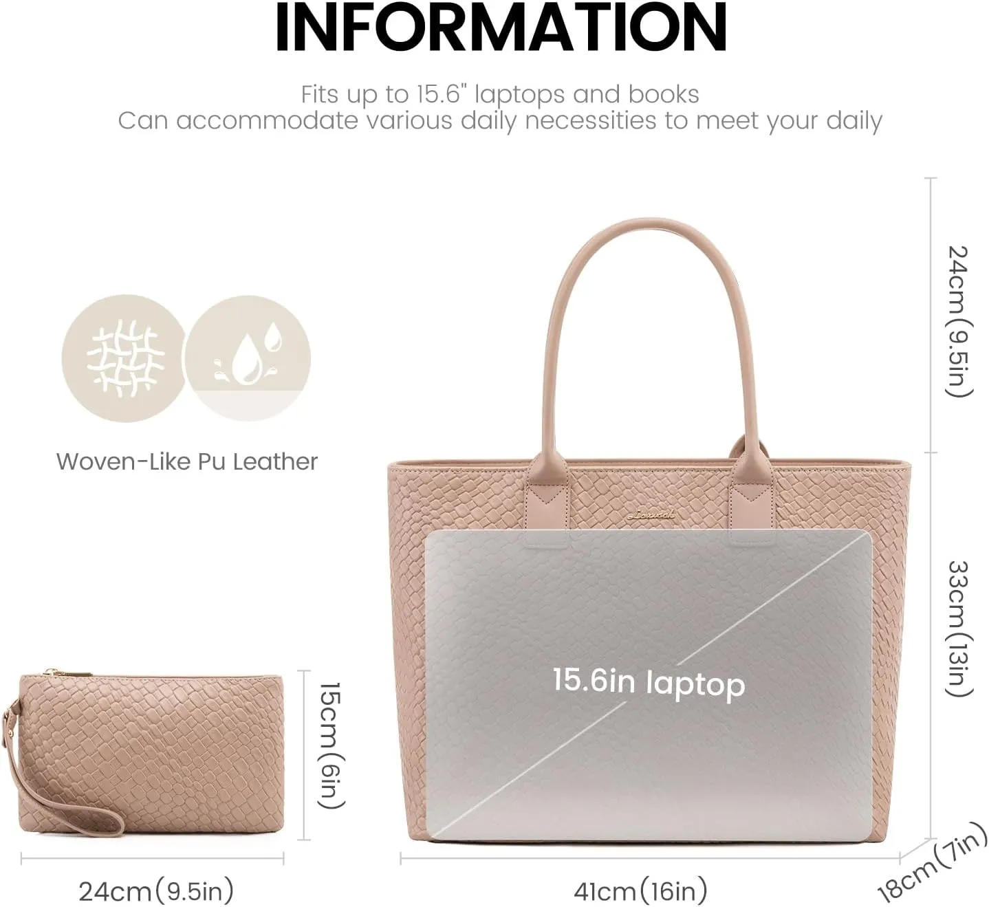 LOVEVOOK Laptop Purses and Handbags for Women, 15.6 Inch Computer Bag Work Tote Briefcase Satchel Handbags for Women with Small Clutch, Apricot
