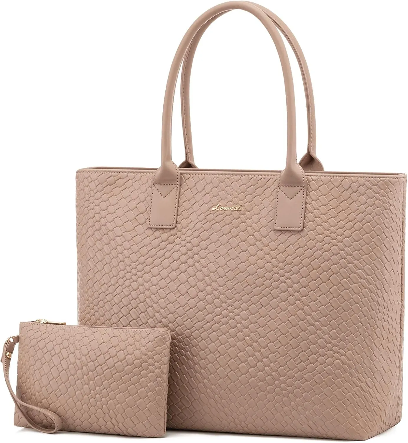 LOVEVOOK Laptop Purses and Handbags for Women, 15.6 Inch Computer Bag Work Tote Briefcase Satchel Handbags for Women with Small Clutch, Apricot