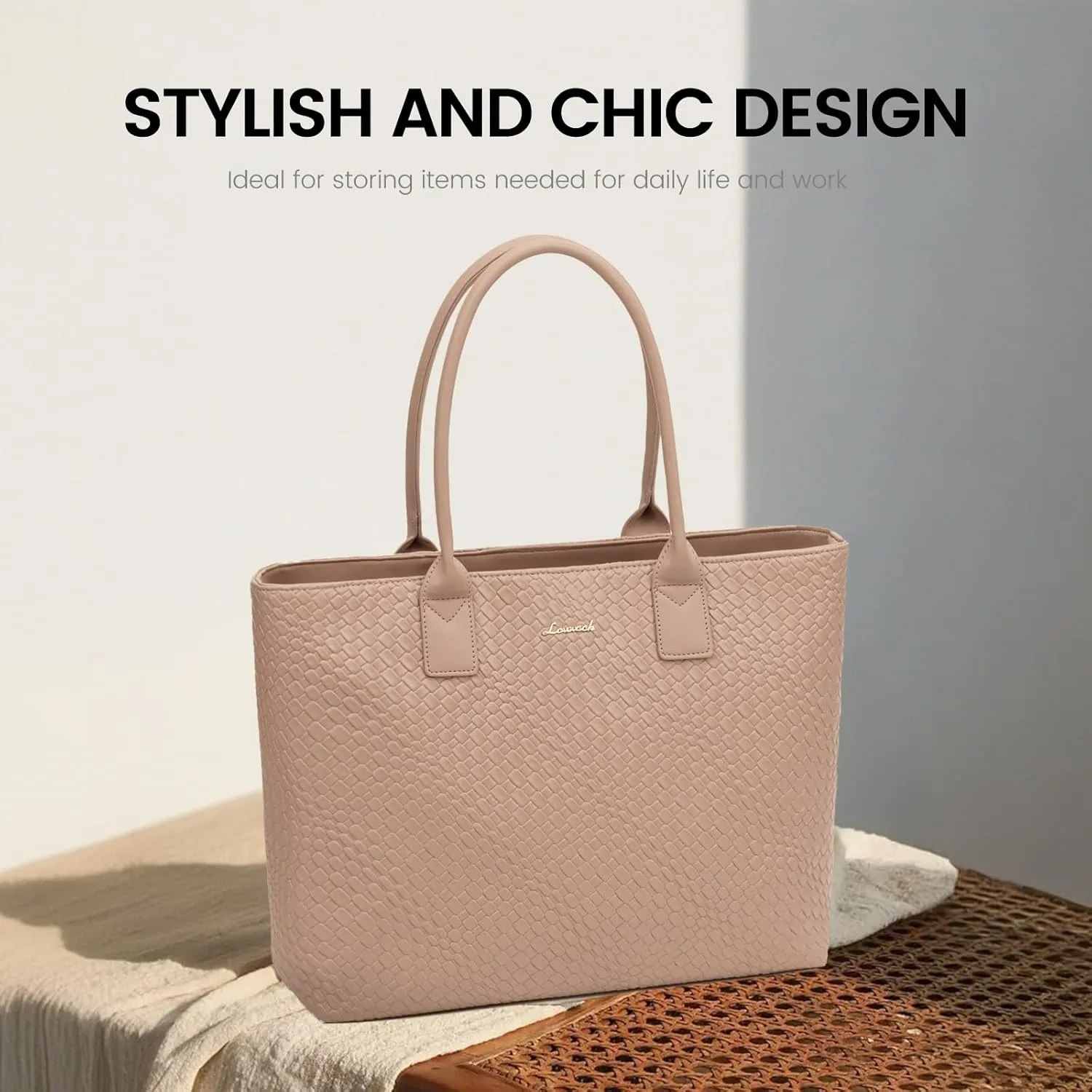 LOVEVOOK Laptop Purses and Handbags for Women, 15.6 Inch Computer Bag Work Tote Briefcase Satchel Handbags for Women with Small Clutch, Apricot