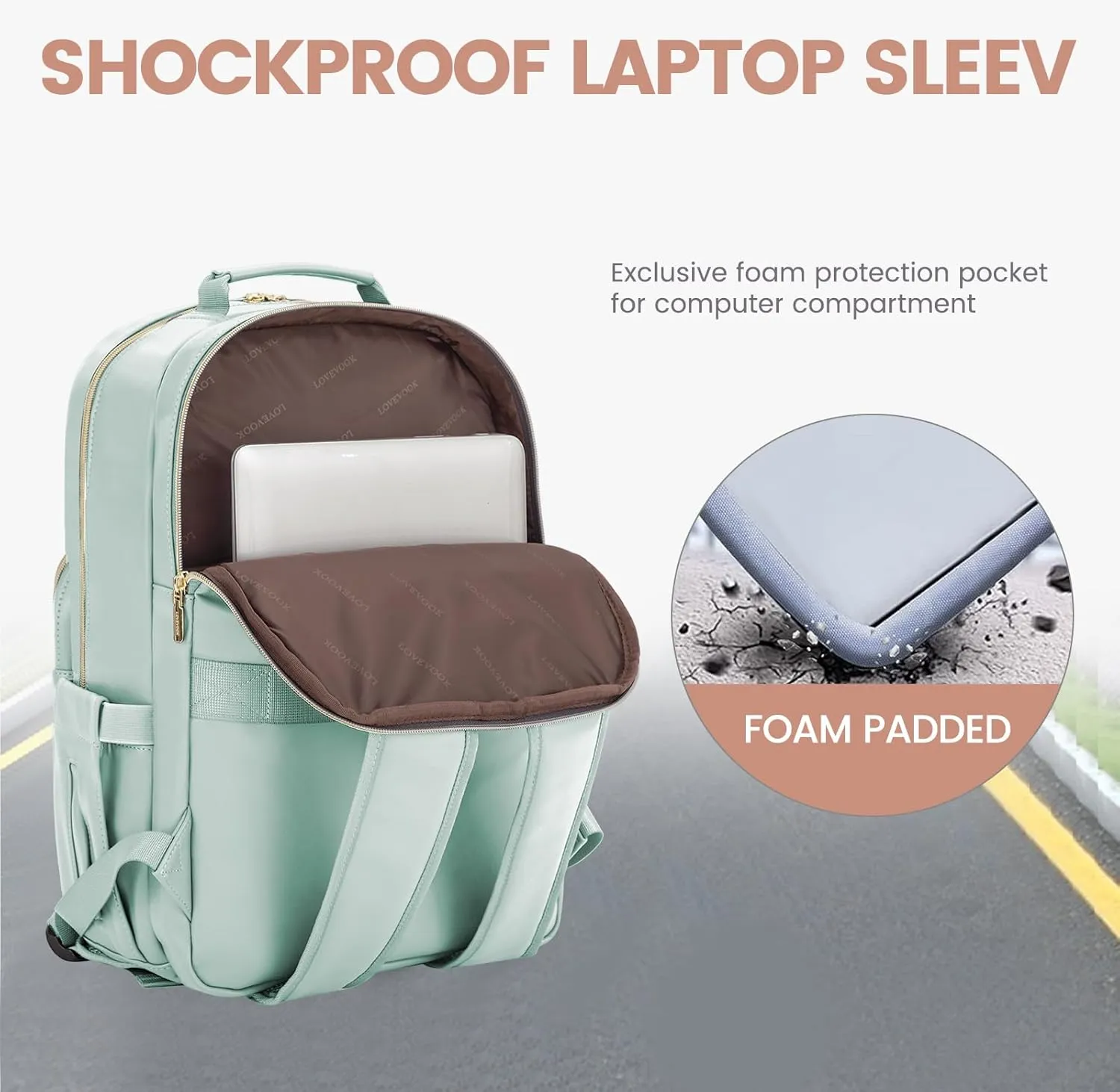 LOVEVOOK Leather Backpacks for Women,15.6 inch Leather Laptop Backpack Women Computer Backpack Laptop Bag,Stylish Quilted Travel Backpack Purse Work College Teacher Backpacks with USB Port,Mint Green