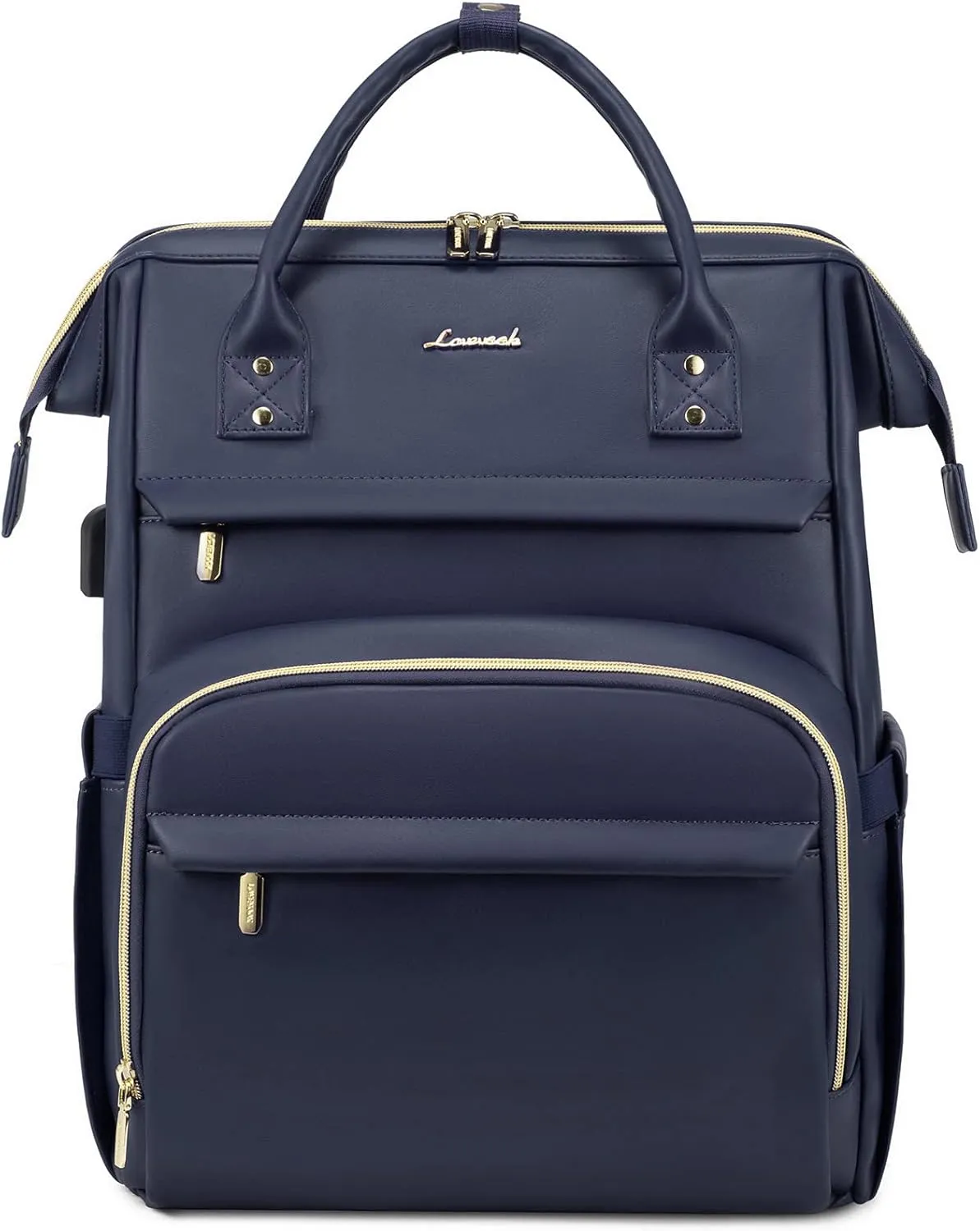 LOVEVOOK Leather Laptop Backpack for Women 15.6 inch,Travel Backpack Purse Nurse Teacher Backpack Computer Laptop Bag,Professional College Business Work Bag Carry On Backpacks with USB Port,Dark Blue