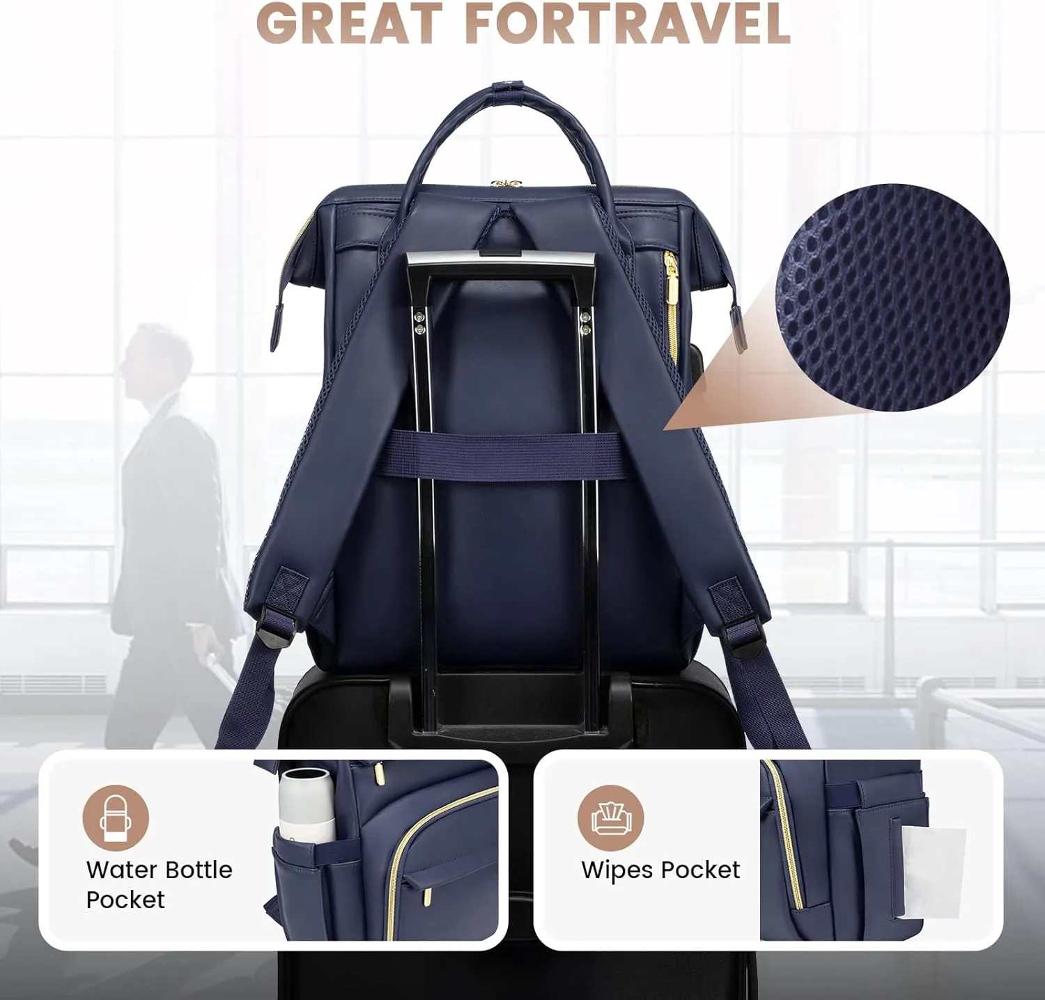 LOVEVOOK Leather Laptop Backpack for Women 15.6 inch,Travel Backpack Purse Nurse Teacher Backpack Computer Laptop Bag,Professional College Business Work Bag Carry On Backpacks with USB Port,Dark Blue