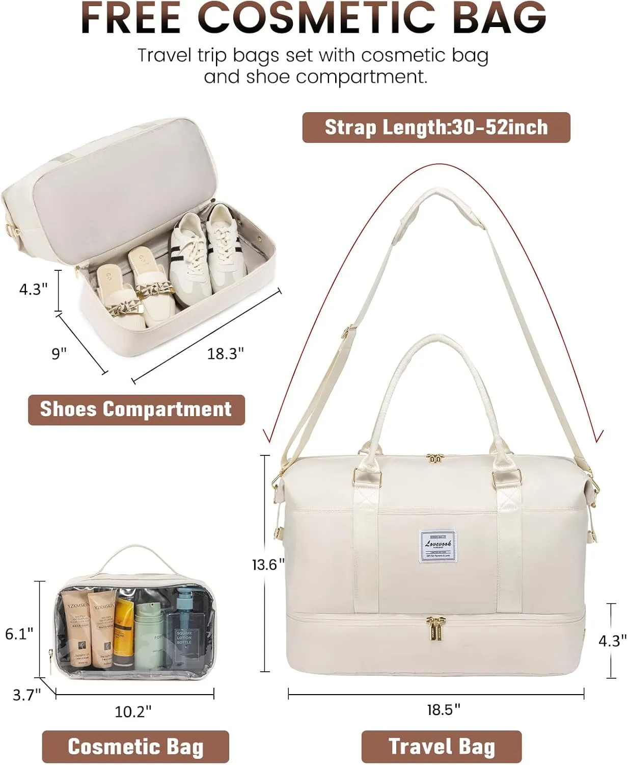 LOVEVOOK Travel Bag Weekender Bags for Women, Carry on Overnight Bag with Shoe Compartment,Duffle Bag with Laptop Pocket,Hospital Bag for Labor Delivery,Gym Tote Bag with Toiletry Bag