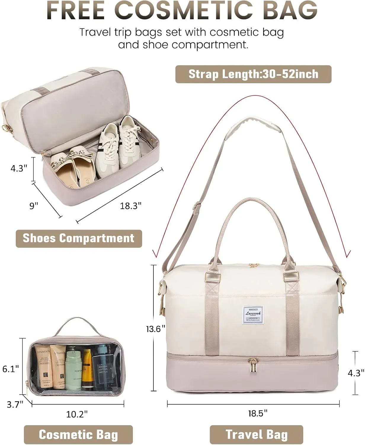 LOVEVOOK Travel Bag Weekender Bags for Women, Carry on Overnight Bag with Shoe Compartment,Duffle Bag with Laptop Pocket,Hospital Bag for Labor Delivery,Gym Tote Bag with Toiletry Bag