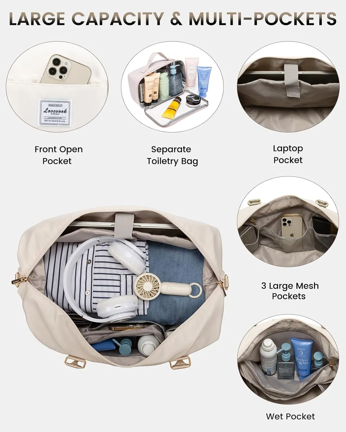 LOVEVOOK Travel Bag Weekender Bags for Women, Carry on Overnight Bag with Shoe Compartment,Duffle Bag with Laptop Pocket,Hospital Bag for Labor Delivery,Gym Tote Bag with Toiletry Bag