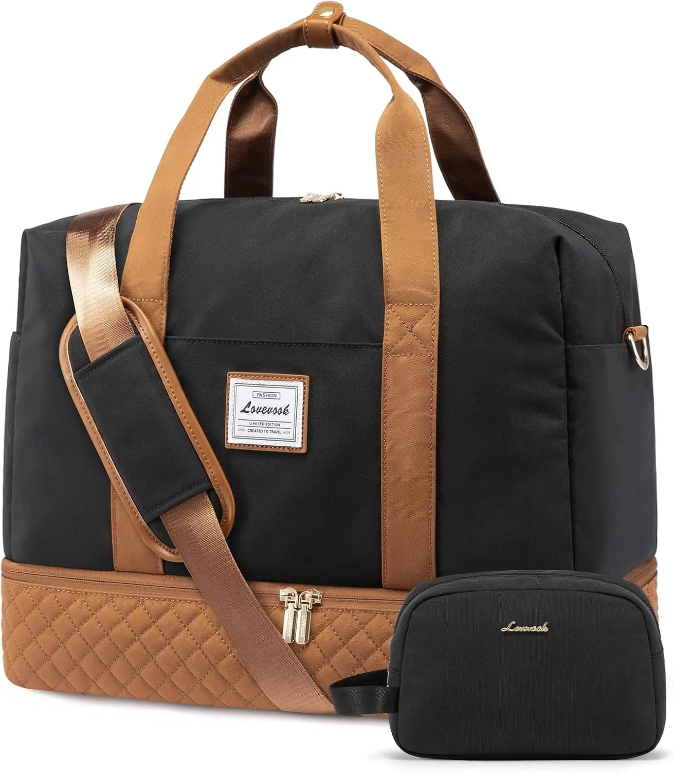 LOVEVOOK Travel Duffel Bag, 18inch Weekender Bags for Women with Shoe Compartment，35L Carry on Overnight Bag with Toiletry Bag, Gym Duffel Bag with Wet Pocket, Hospital Bags for Labor and Deliver
