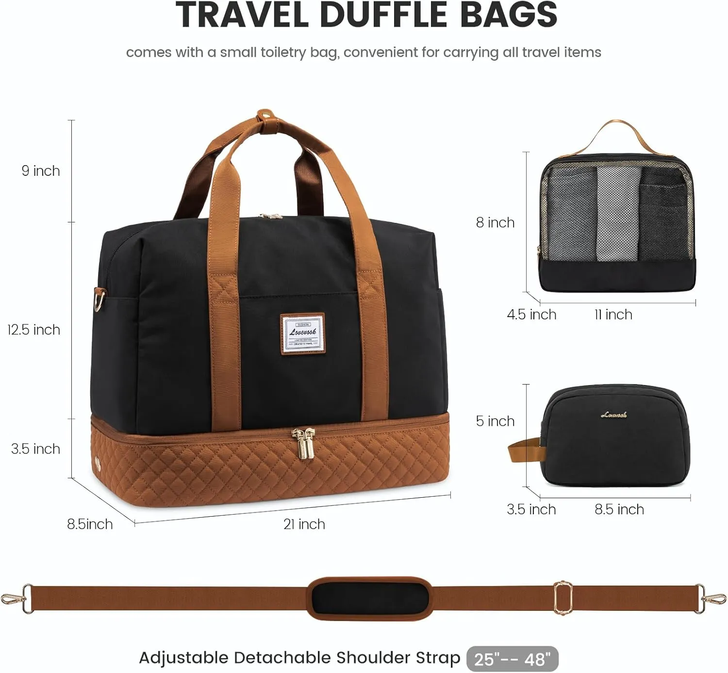 LOVEVOOK Travel Duffel Bag, 21inch Weekender Bags for Women with Shoe Compartment，45L Carry on Overnight Bag with Toiletry Bag, Gym Duffel Bag with Wet Pocket, Hospital Bags for Labor and Deliver