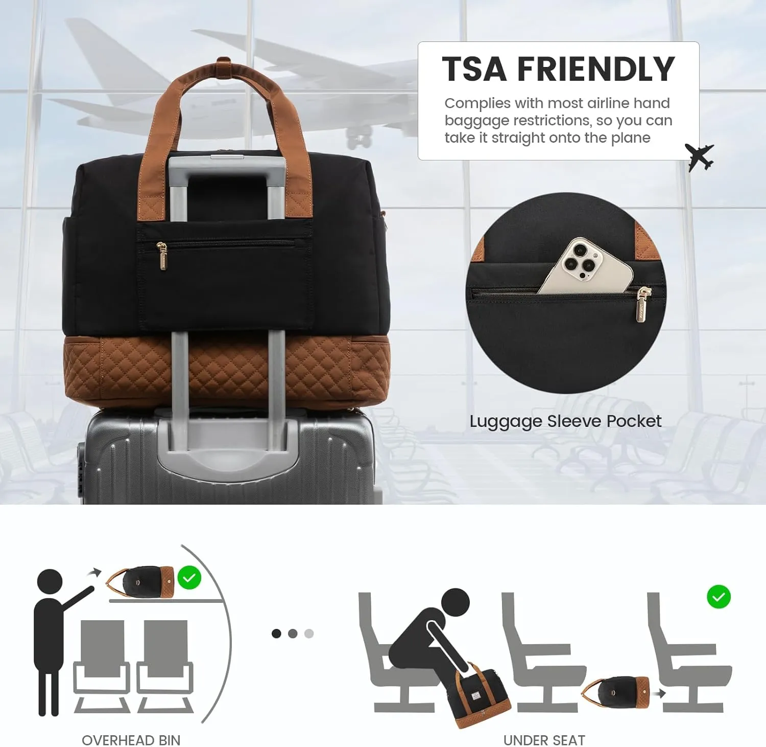 LOVEVOOK Travel Duffel Bag, 21inch Weekender Bags for Women with Shoe Compartment，45L Carry on Overnight Bag with Toiletry Bag, Gym Duffel Bag with Wet Pocket, Hospital Bags for Labor and Deliver