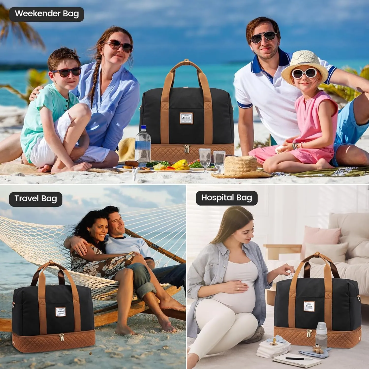 LOVEVOOK Travel Duffel Bag, 21inch Weekender Bags for Women with Shoe Compartment，45L Carry on Overnight Bag with Toiletry Bag, Gym Duffel Bag with Wet Pocket, Hospital Bags for Labor and Deliver