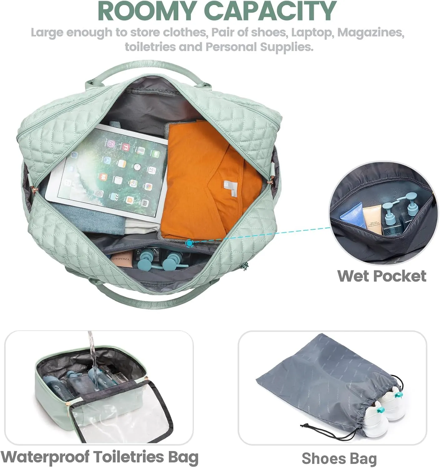 LOVEVOOK Travel Duffle Bag, Weekender Bag for Women with Toiletry Bag Carry on Overnight Bag with Laptop Compartment, Yoga Gym Bag with Wet Pocket Shoe Bag, Hospital Bag for Labor and Delivery