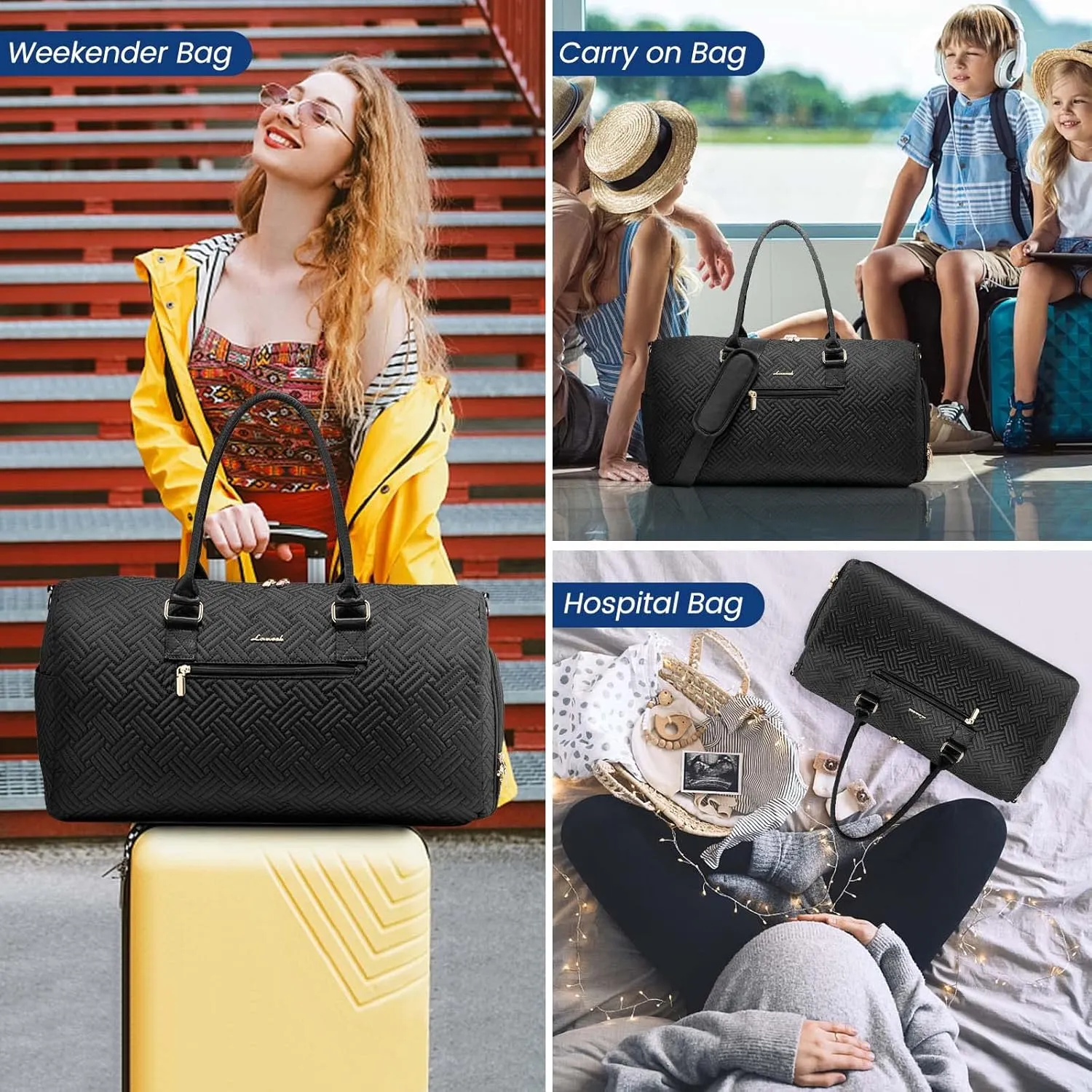 LOVEVOOK Travel Duffle Bag, Weekender Bag for Women with Toiletry Bag, Carry on Overnight Bag with Shoe Compartment, Gym Duffel Bag with Wet Pocket, Mommy Hospital Bags for Labor and Delivery