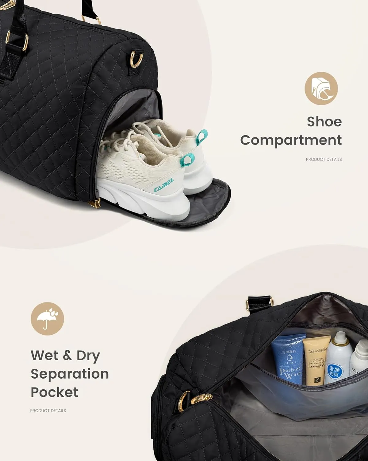 LOVEVOOK Travel Duffle Bag, Weekender Bag for Women with Toiletry Bag, Carry on Overnight Bag with Shoe Compartment,Gym Duffel Bag with Wet Pocket,Mommy Hospital Bags for Labor and Delivery 3Pcs
