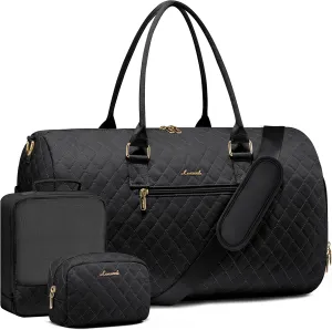 LOVEVOOK Travel Duffle Bag, Weekender Bag for Women with Toiletry Bag, Carry on Overnight Bag with Shoe Compartment,Gym Duffel Bag with Wet Pocket,Mommy Hospital Bags for Labor and Delivery 3Pcs