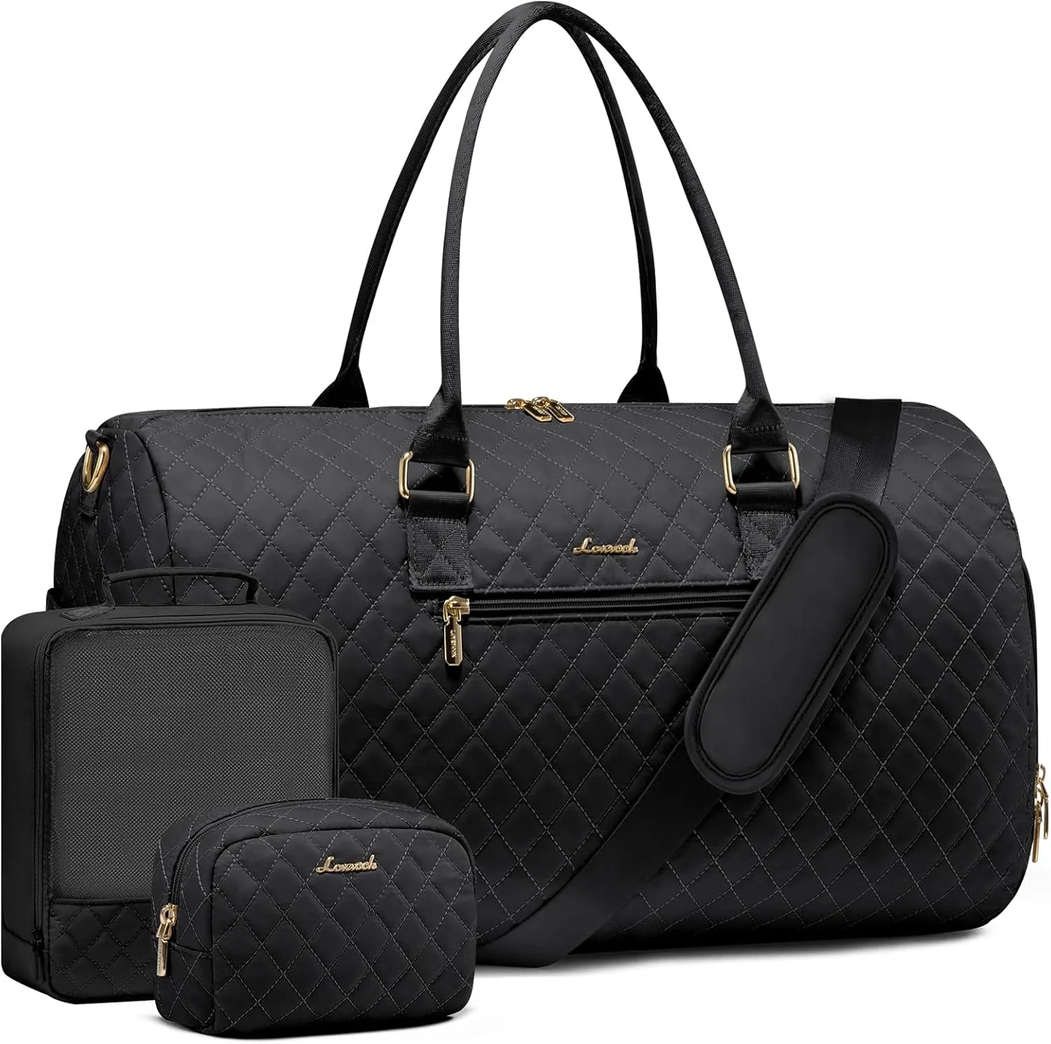 LOVEVOOK Travel Duffle Bag, Weekender Bag for Women with Toiletry Bag, Carry on Overnight Bag with Shoe Compartment,Gym Duffel Bag with Wet Pocket,Mommy Hospital Bags for Labor and Delivery 3Pcs