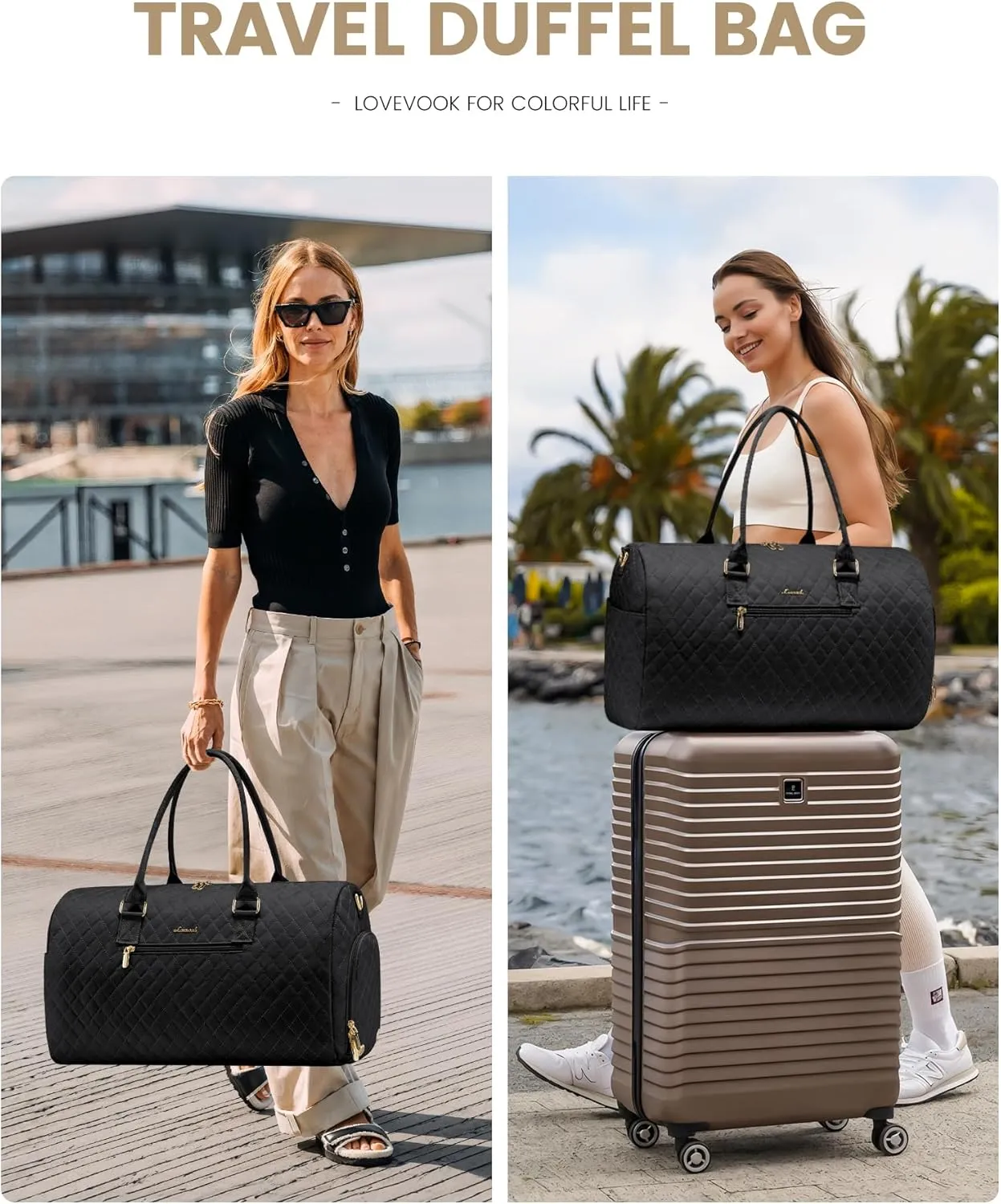 LOVEVOOK Travel Duffle Bag, Weekender Bag for Women with Toiletry Bag, Carry on Overnight Bag with Shoe Compartment,Gym Duffel Bag with Wet Pocket,Mommy Hospital Bags for Labor and Delivery 3Pcs