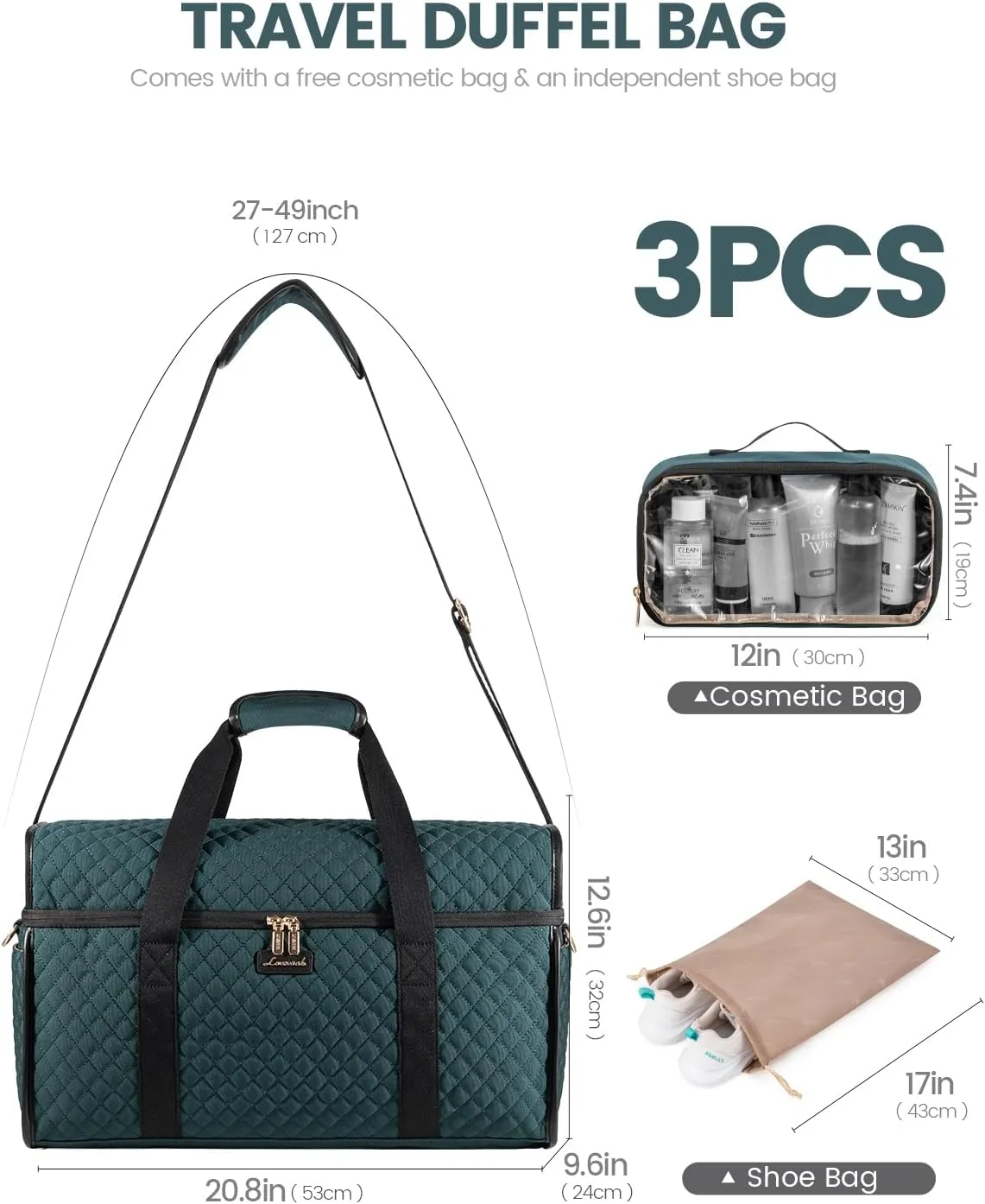 LOVEVOOK Travel Duffle Bag, Weekender Bags For Women, Carry On Duffel Bags For Airplanes, Overnight Bag With Toiletry Bag, Hospital Bag for Labor and Delivery, Yoga Gym Bag with Wet Pocket, 3Pcs Set