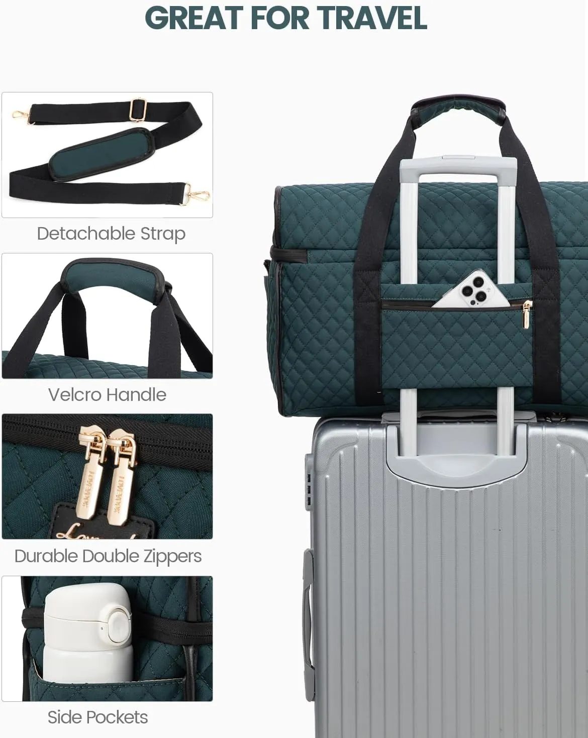 LOVEVOOK Travel Duffle Bag, Weekender Bags For Women, Carry On Duffel Bags For Airplanes, Overnight Bag With Toiletry Bag, Hospital Bag for Labor and Delivery, Yoga Gym Bag with Wet Pocket, 3Pcs Set