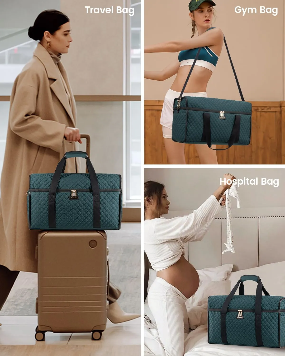 LOVEVOOK Travel Duffle Bag, Weekender Bags For Women, Carry On Duffel Bags For Airplanes, Overnight Bag With Toiletry Bag, Hospital Bag for Labor and Delivery, Yoga Gym Bag with Wet Pocket, 3Pcs Set