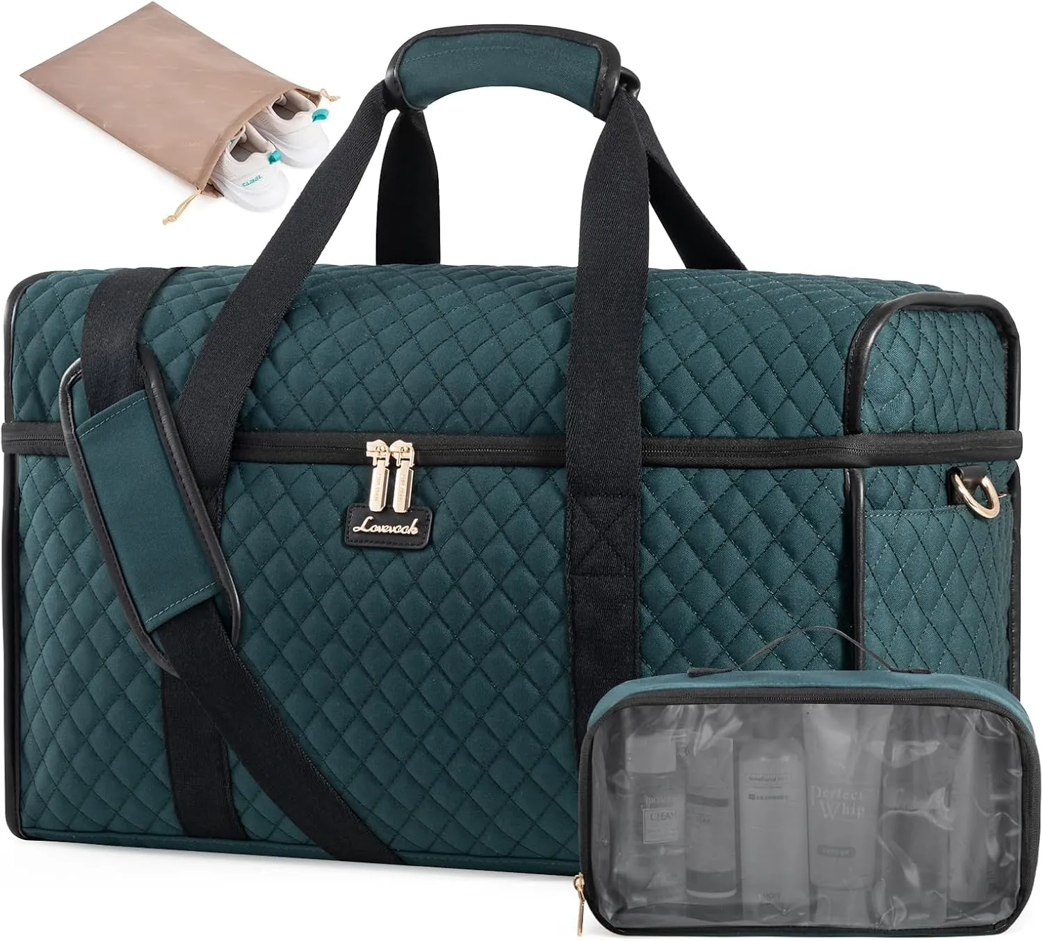LOVEVOOK Travel Duffle Bag, Weekender Bags For Women, Carry On Duffel Bags For Airplanes, Overnight Bag With Toiletry Bag, Hospital Bag for Labor and Delivery, Yoga Gym Bag with Wet Pocket, 3Pcs Set