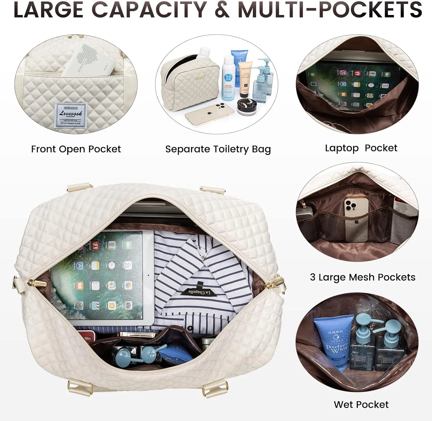 LOVEVOOK Travel Duffle Bag,Carry on Overnight Bag with Shoe Compartment,Weekender Bags for Women with Toiletry Bag,Gym Duffel Bag with Wet Pocket,Hospital Bags for Labor and Delivery