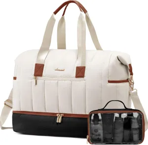 LOVEVOOK Travel Duffle Bag,Puffer Weekender Bags For Women with Shoe Compartment,42L Carry On Duffel Bags For Airplanes,Hospital Bag for Labor and Delivery,Overnight Bag With Toiletry Bag,2Pcs Set