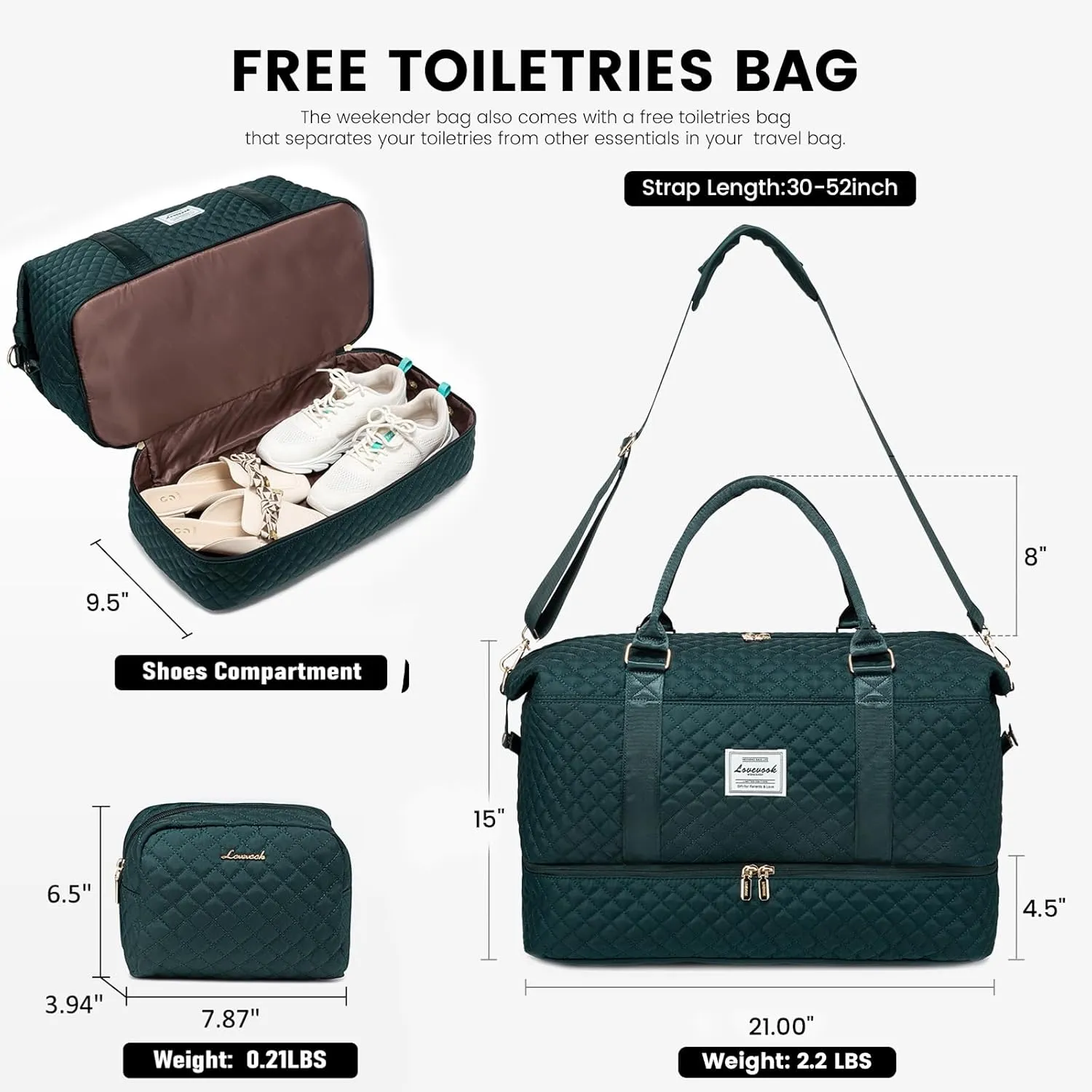LOVEVOOK Travel Duffle Bag,Weekender Bags for Women with Shoe Compartment，Carry on Overnight Bag with Toiletry Bag,Gym Duffel Bag with Wet Pocket, Hospital Bags for Labor and Delivery