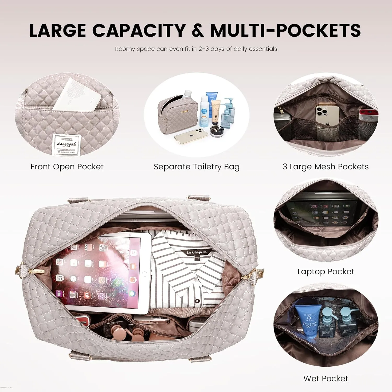 LOVEVOOK Travel Duffle Bag,Weekender Bags for Women with Shoe Compartment，Carry on Overnight Bag with Toiletry Bag,Gym Duffel Bag with Wet Pocket, Hospital Bags for Labor and Delivery