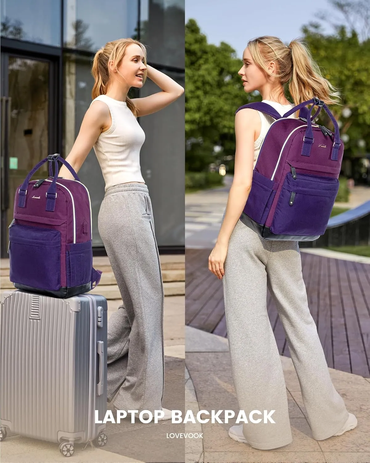 LOVEVOOK Travel Laptop Backpack Women, 15.6 Inch Anti-theft Laptop Bag with USB Port, Fashion Waterproof Computer Backpacks Teacher Nurse Backpack Purse for College Work