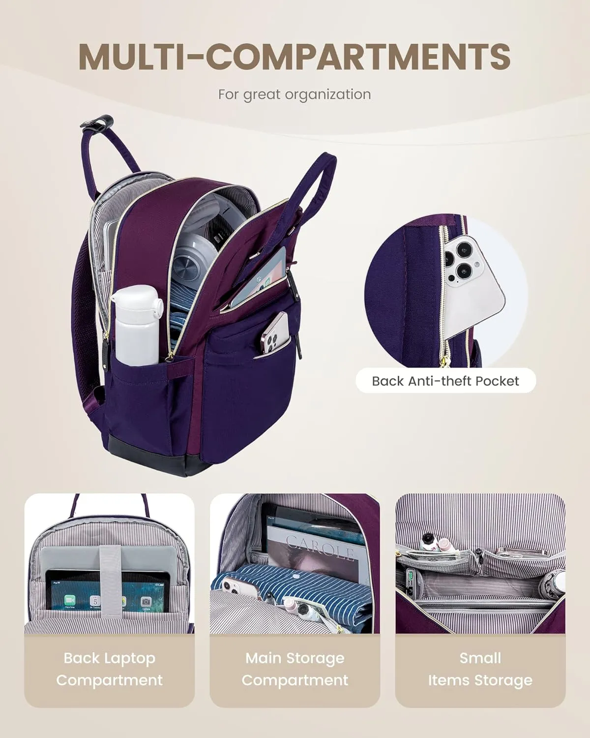 LOVEVOOK Travel Laptop Backpack Women, 15.6 Inch Anti-theft Laptop Bag with USB Port, Fashion Waterproof Computer Backpacks Teacher Nurse Backpack Purse for College Work