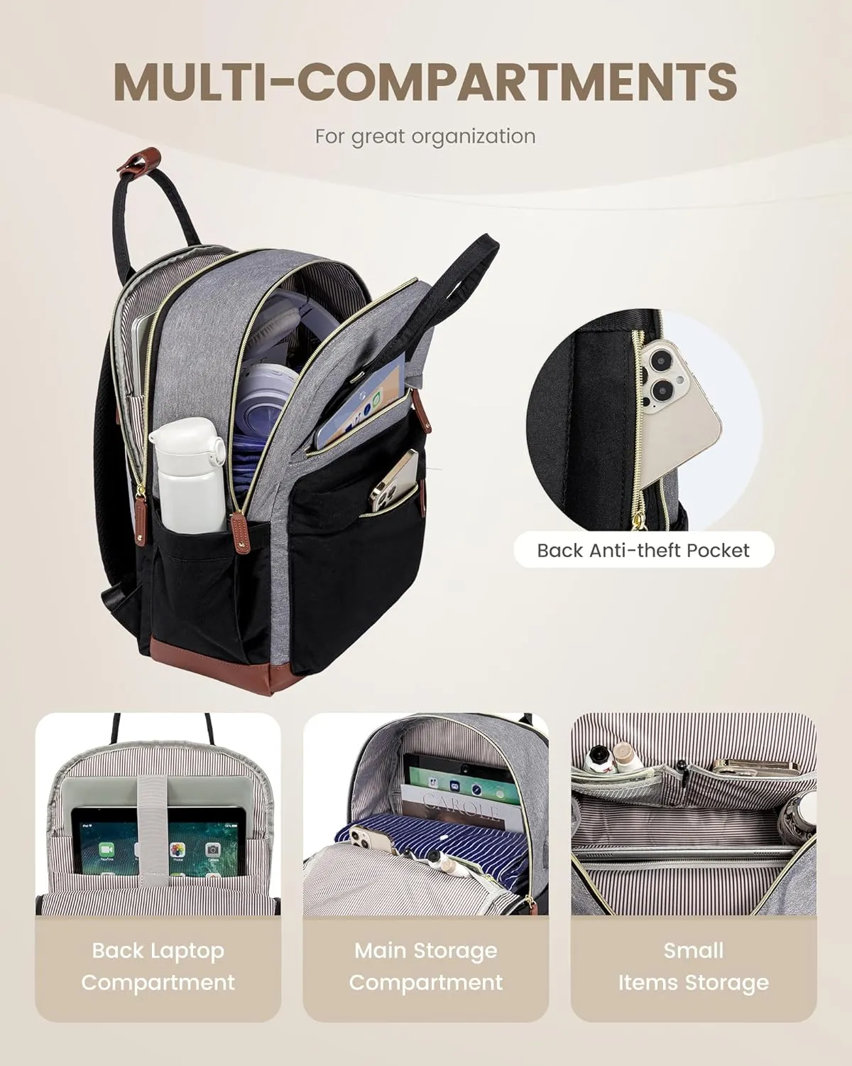LOVEVOOK Travel Laptop Backpack Women, 15.6 Inch Anti-theft Laptop Bag with USB Port, Fashion Waterproof Computer Backpacks Teacher Nurse Backpack Purse for College Work