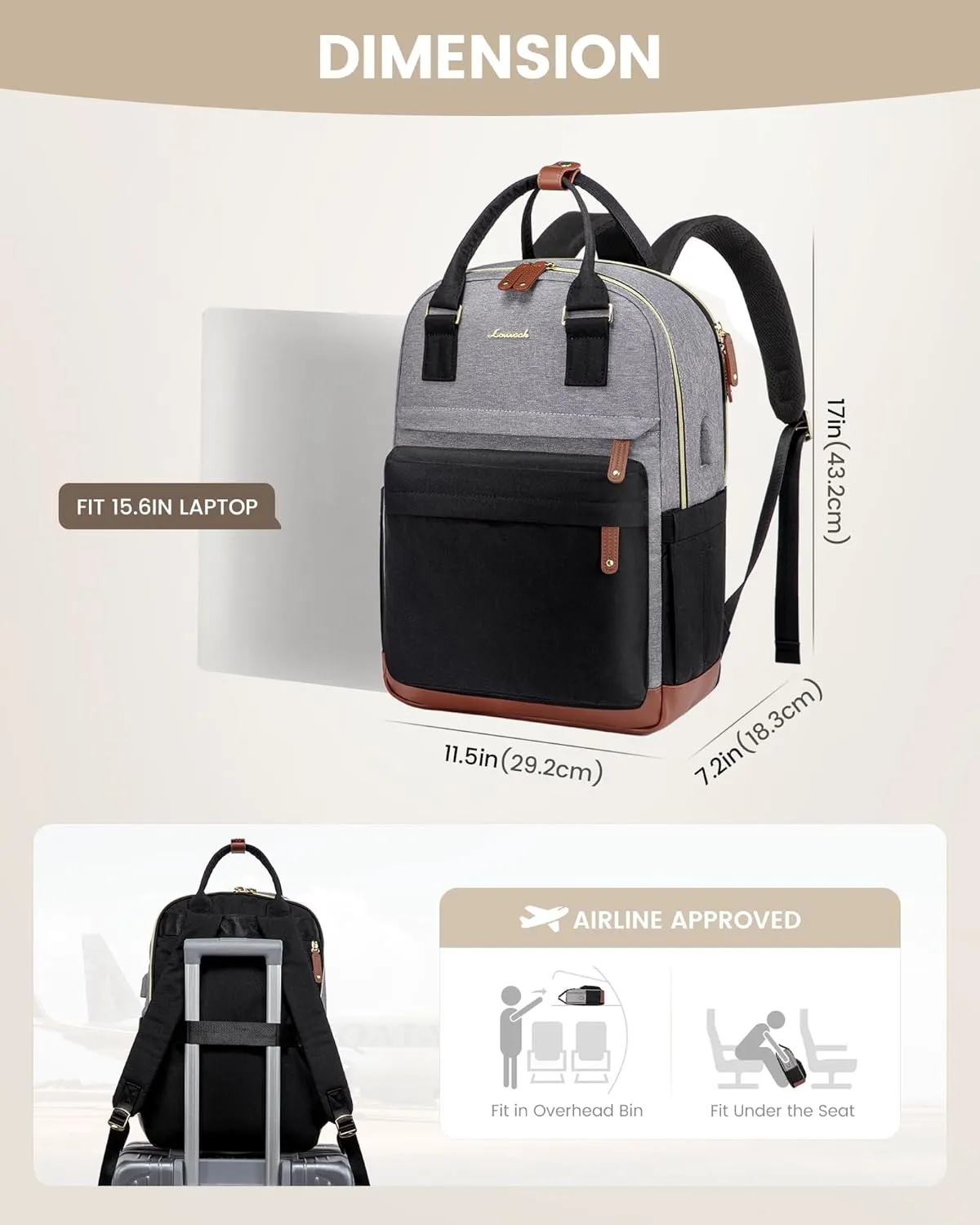 LOVEVOOK Travel Laptop Backpack Women, 15.6 Inch Anti-theft Laptop Bag with USB Port, Fashion Waterproof Computer Backpacks Teacher Nurse Backpack Purse for College Work