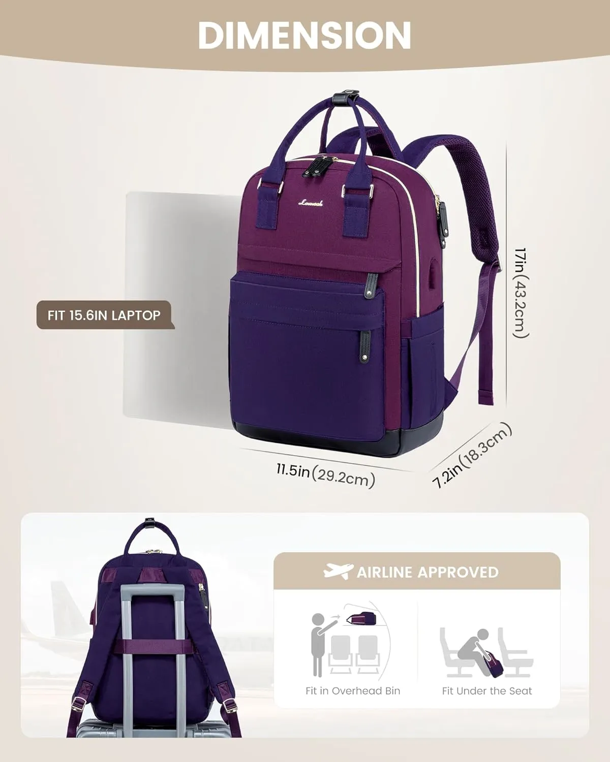 LOVEVOOK Travel Laptop Backpack Women, 15.6 Inch Anti-theft Laptop Bag with USB Port, Fashion Waterproof Computer Backpacks Teacher Nurse Backpack Purse for College Work