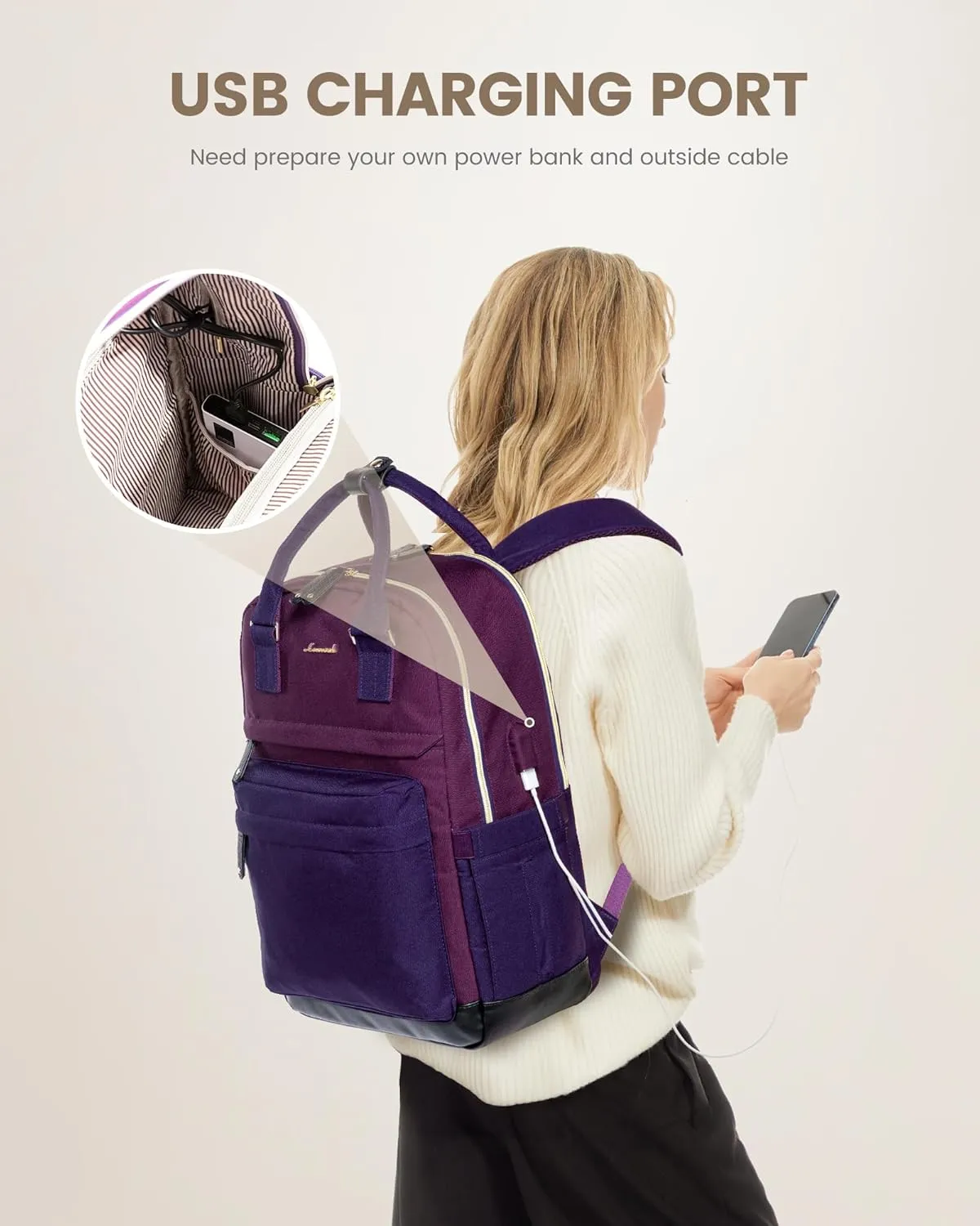 LOVEVOOK Travel Laptop Backpack Women, 15.6 Inch Anti-theft Laptop Bag with USB Port, Fashion Waterproof Computer Backpacks Teacher Nurse Backpack Purse for College Work