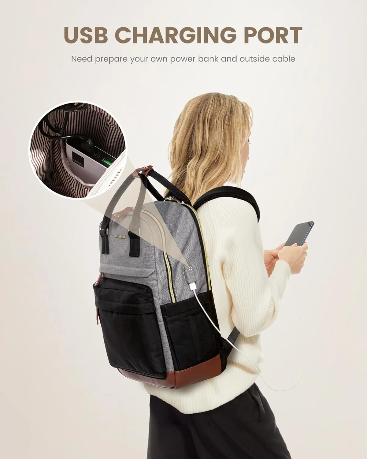 LOVEVOOK Travel Laptop Backpack Women, 15.6 Inch Anti-theft Laptop Bag with USB Port, Fashion Waterproof Computer Backpacks Teacher Nurse Backpack Purse for College Work