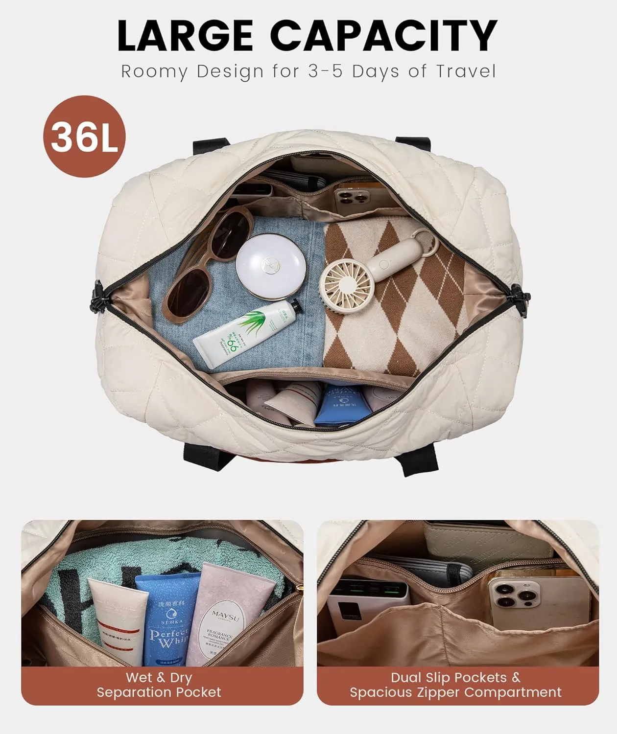 LOVEVOOK Weekender Bags for Women, Puffer Travel Duffel Bags for Woman, Large Hospital Bag for Women Labor Delivery with Shoe Compartment, Carry On Overnight Bag, Personal Item Travel Bag for Airplane