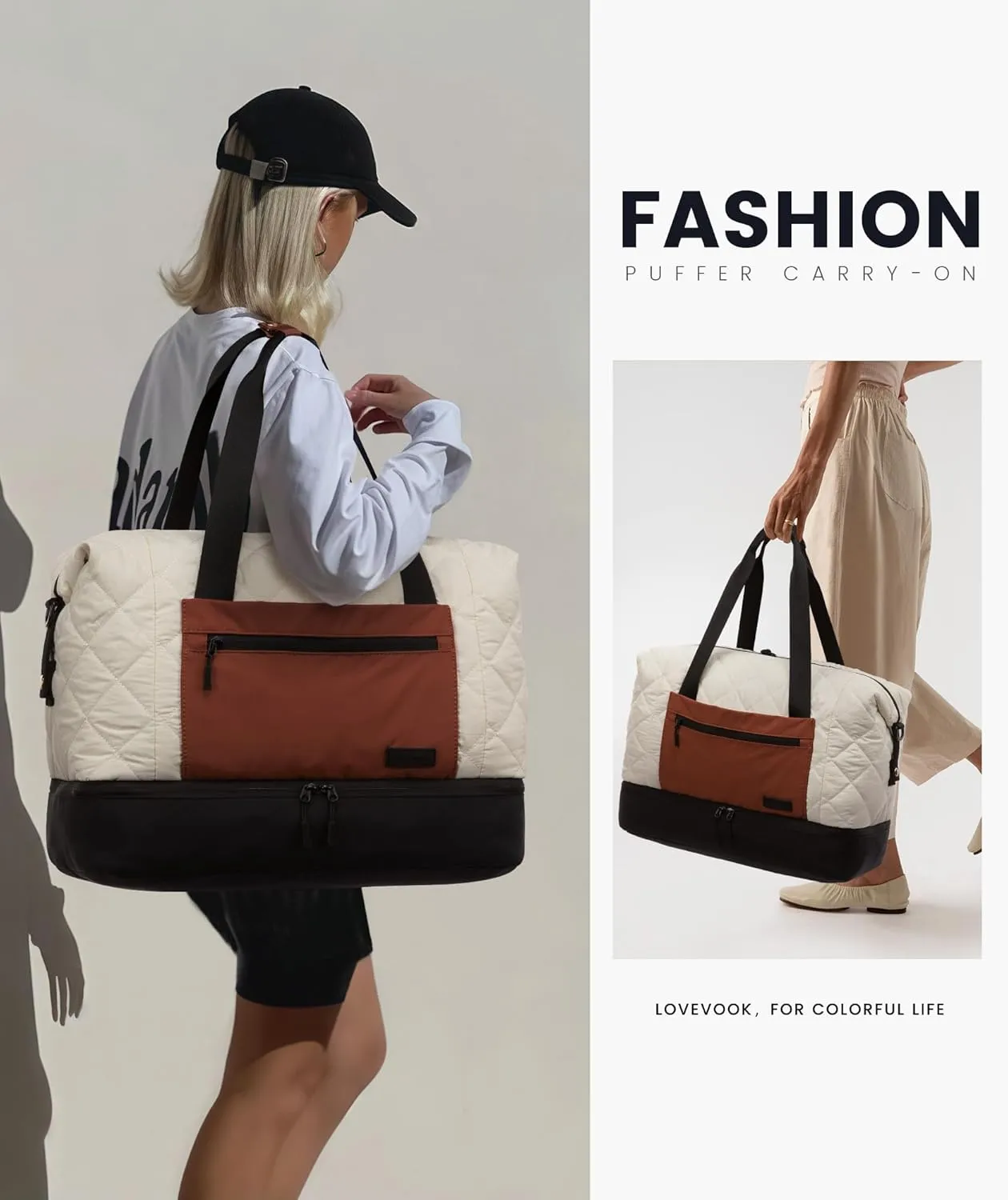 LOVEVOOK Weekender Bags for Women, Puffer Travel Duffel Bags for Woman, Large Hospital Bag for Women Labor Delivery with Shoe Compartment, Carry On Overnight Bag, Personal Item Travel Bag for Airplane