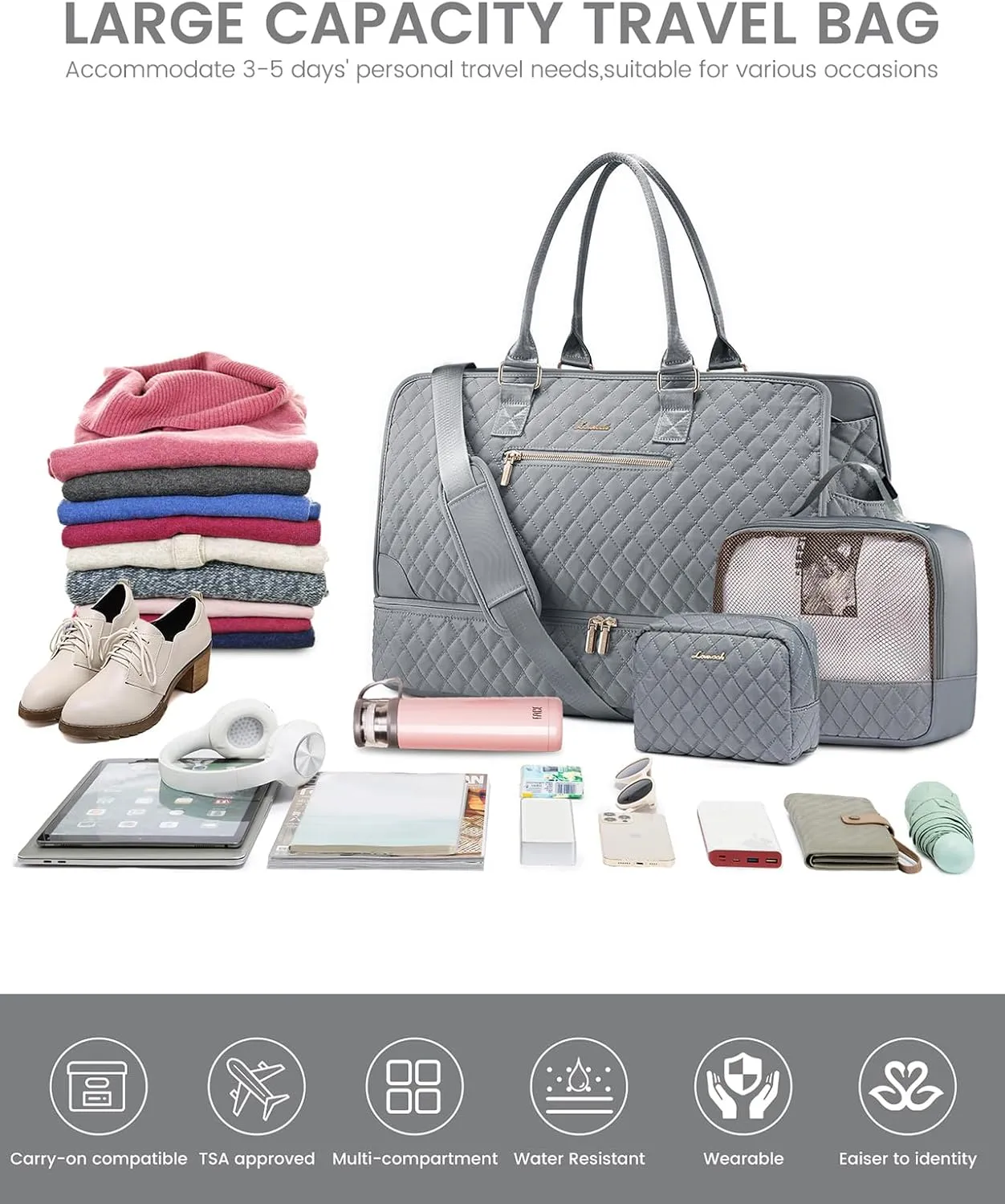 LOVEVOOK Weekender Travel Bags for Women,Large Carry on Duffle Bag with Shoe Compartment,Overnight Bag with Toiletry Bag,Hospital Bag for Labor Delivery,Gym Tote Bag 3 Pcs Set