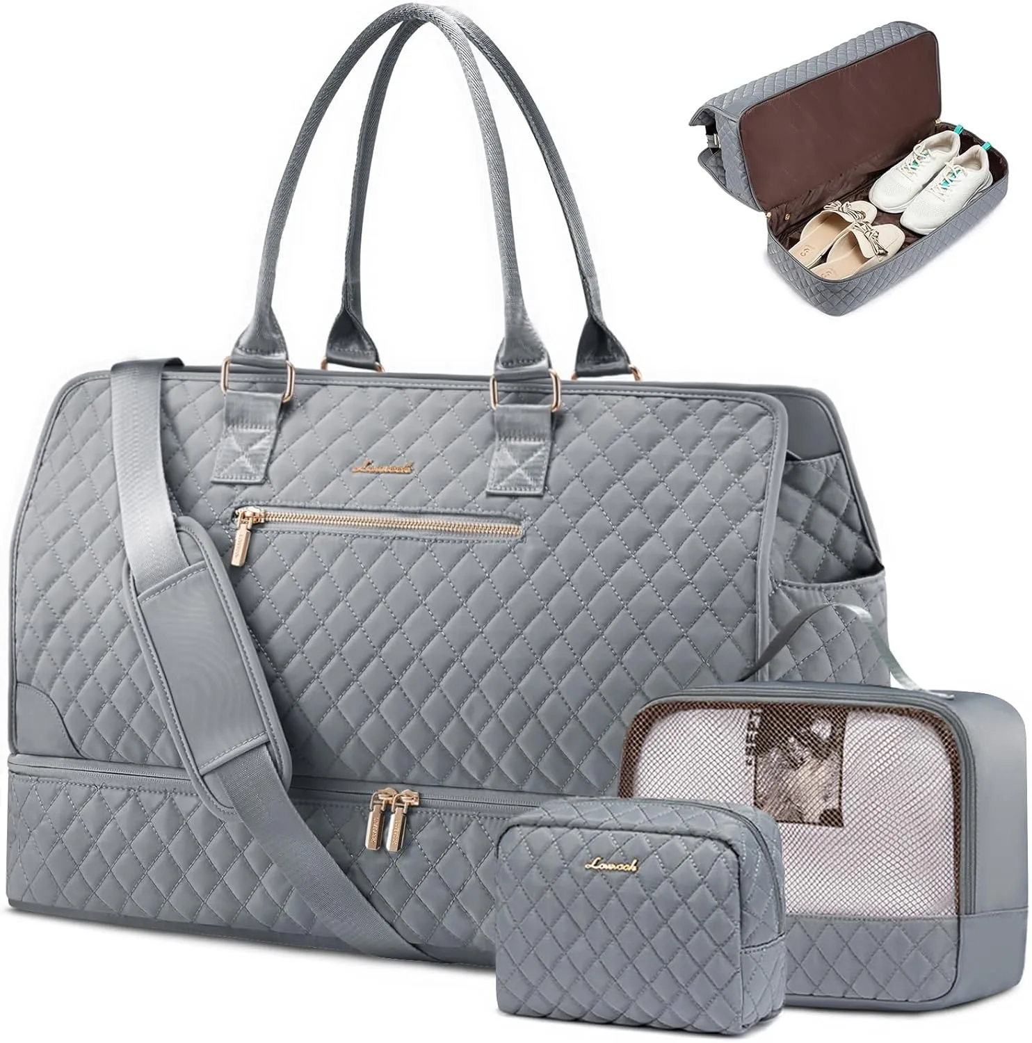 LOVEVOOK Weekender Travel Bags for Women,Large Carry on Duffle Bag with Shoe Compartment,Overnight Bag with Toiletry Bag,Hospital Bag for Labor Delivery,Gym Tote Bag 3 Pcs Set
