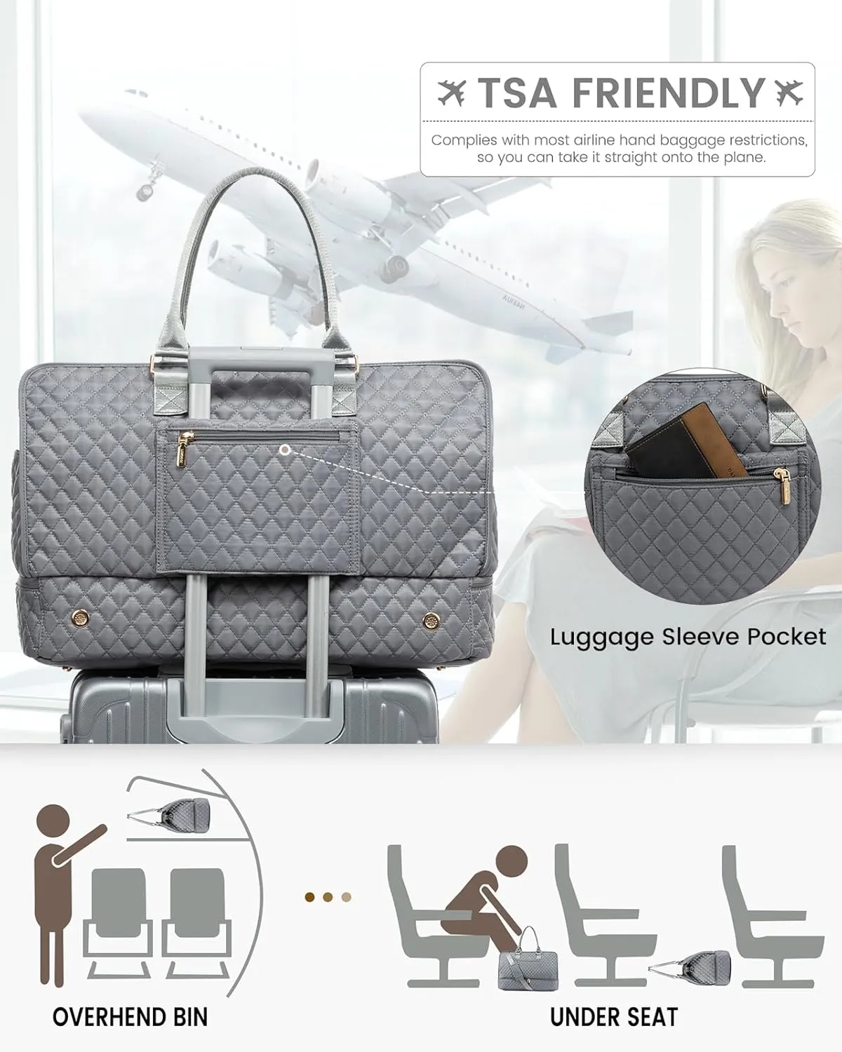 LOVEVOOK Weekender Travel Bags for Women,Large Carry on Duffle Bag with Shoe Compartment,Overnight Bag with Toiletry Bag,Hospital Bag for Labor Delivery,Gym Tote Bag 3 Pcs Set