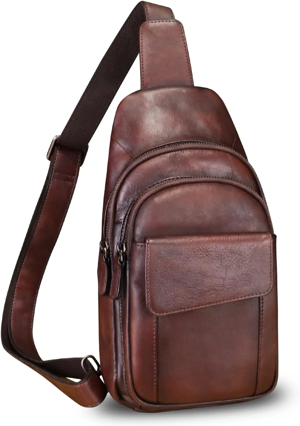 LRTO Genuine Leather Sling Bag Crossbody Motorcycle Bag Handmade Chest Bag Hiking Daypack Retro Shoulder Backpacks