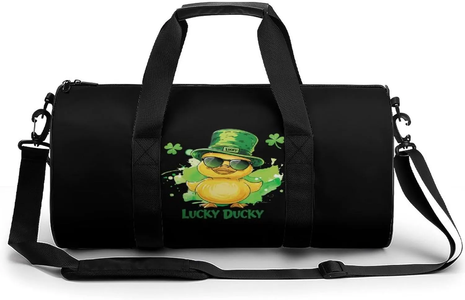 Lucky Ducky With Glasses Four Leaf Clover Gym Bag Lightweight Carry On Duffel Bag Athletic Sports Travel Bag Weekender Bag for Men Women