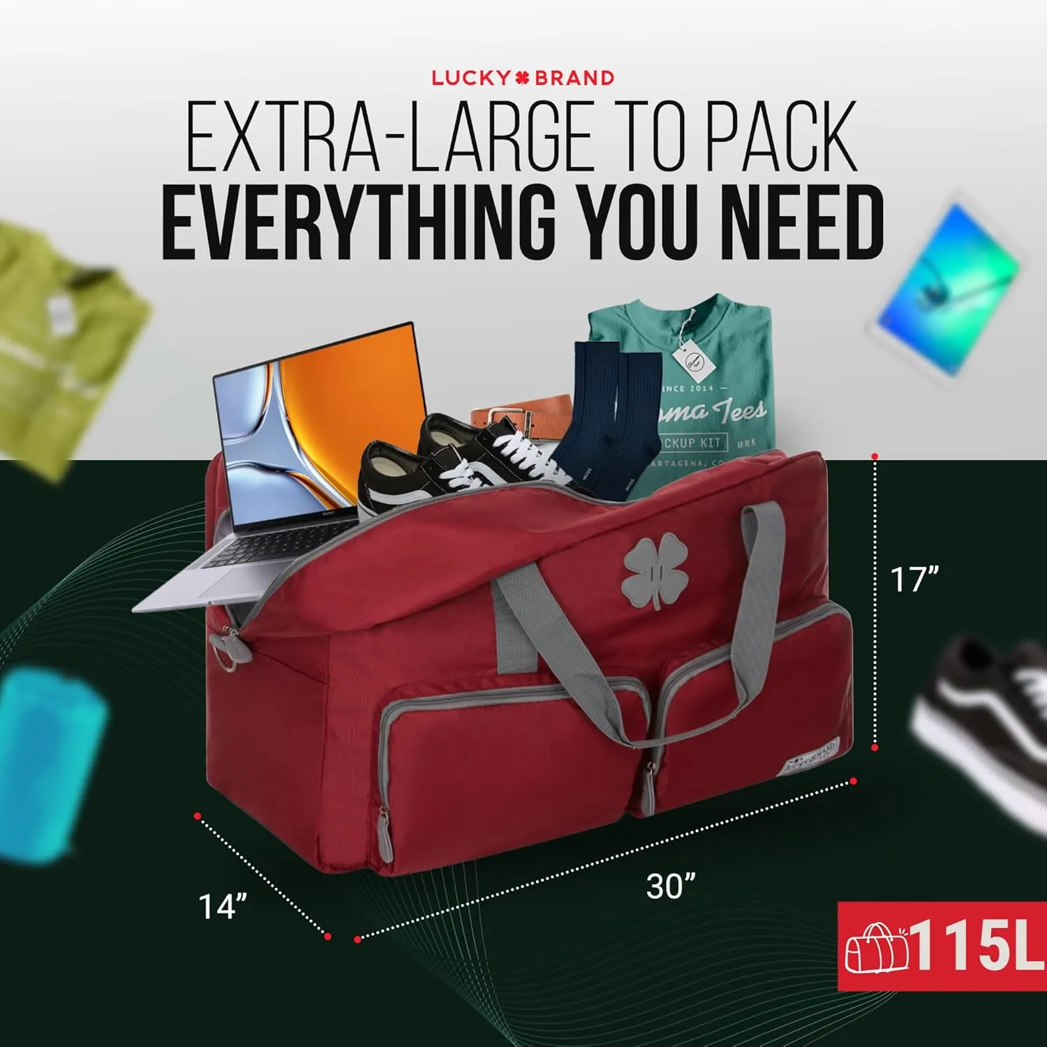 Lucky Travel Duffel Bags 115L, Gym Bag, Travel Bag & Large Duffle Bag for Men, Foldable Overnight Weekender Bags for Women & Men with Adjustable Shoulder Strap