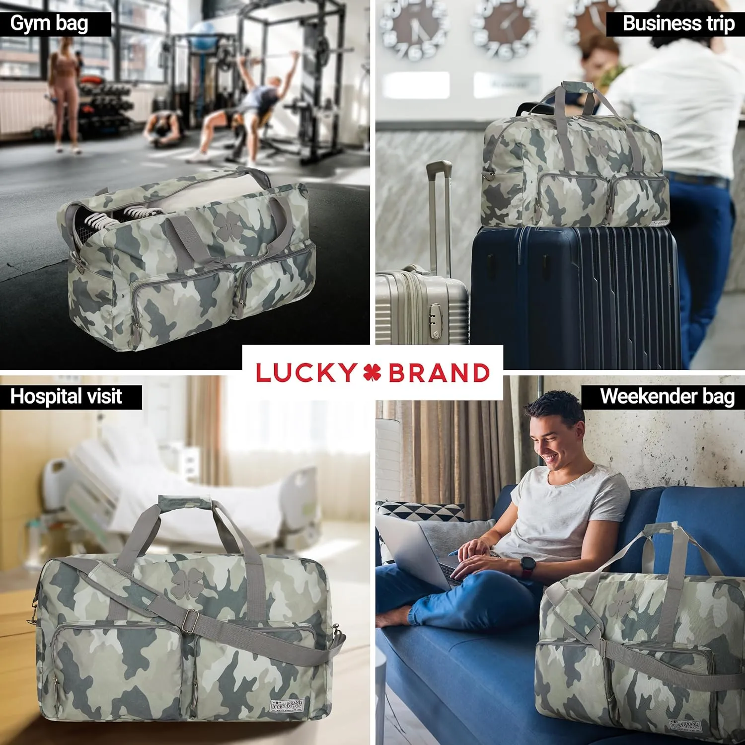 Lucky Travel Duffel Bags 65L, Gym Bag, Travel Bag & Large Duffle Bag for Men, Foldable Overnight Weekender Bags for Women & Men with Adjustable Shoulder Strap, Camo