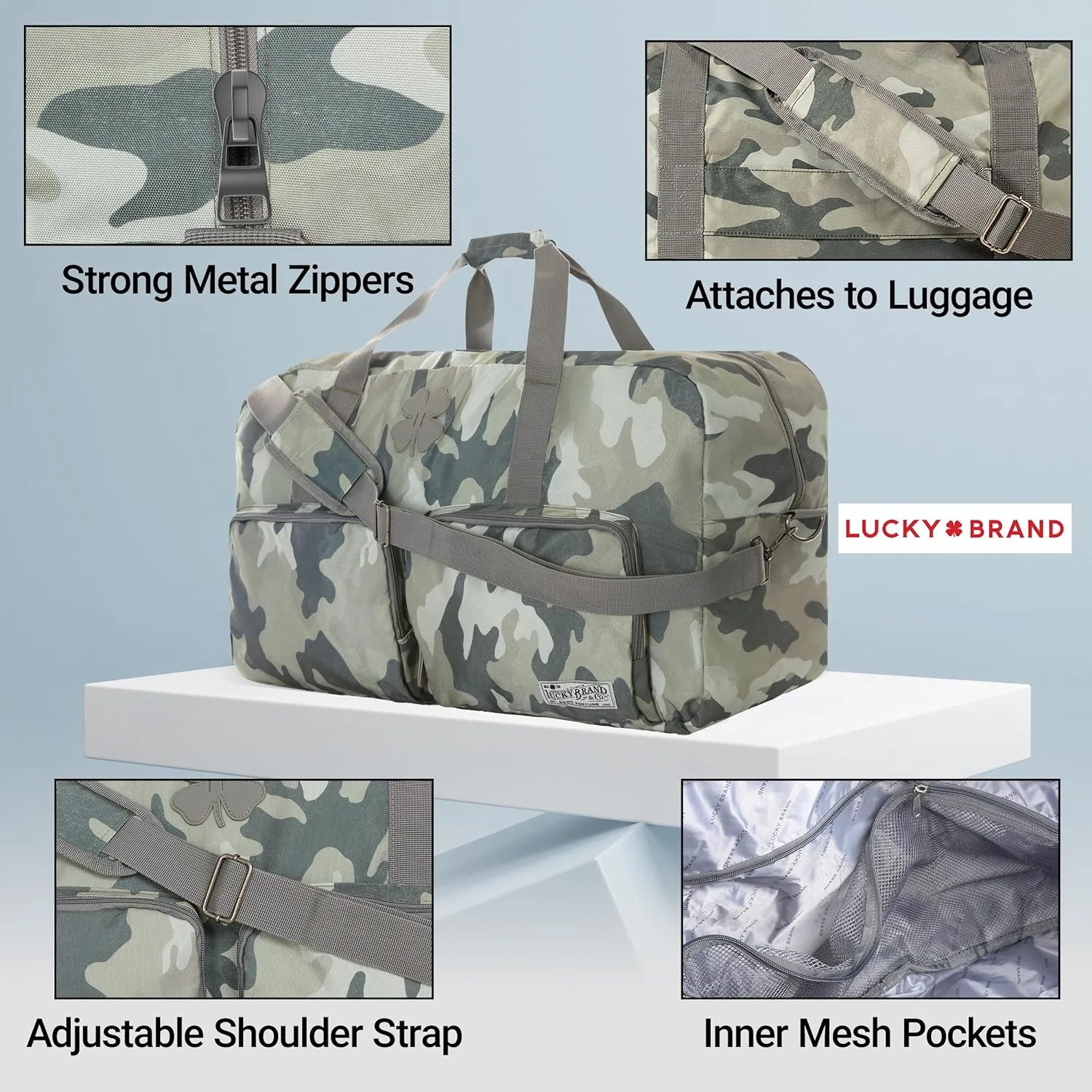 Lucky Travel Duffel Bags 65L, Gym Bag, Travel Bag & Large Duffle Bag for Men, Foldable Overnight Weekender Bags for Women & Men with Adjustable Shoulder Strap, Camo