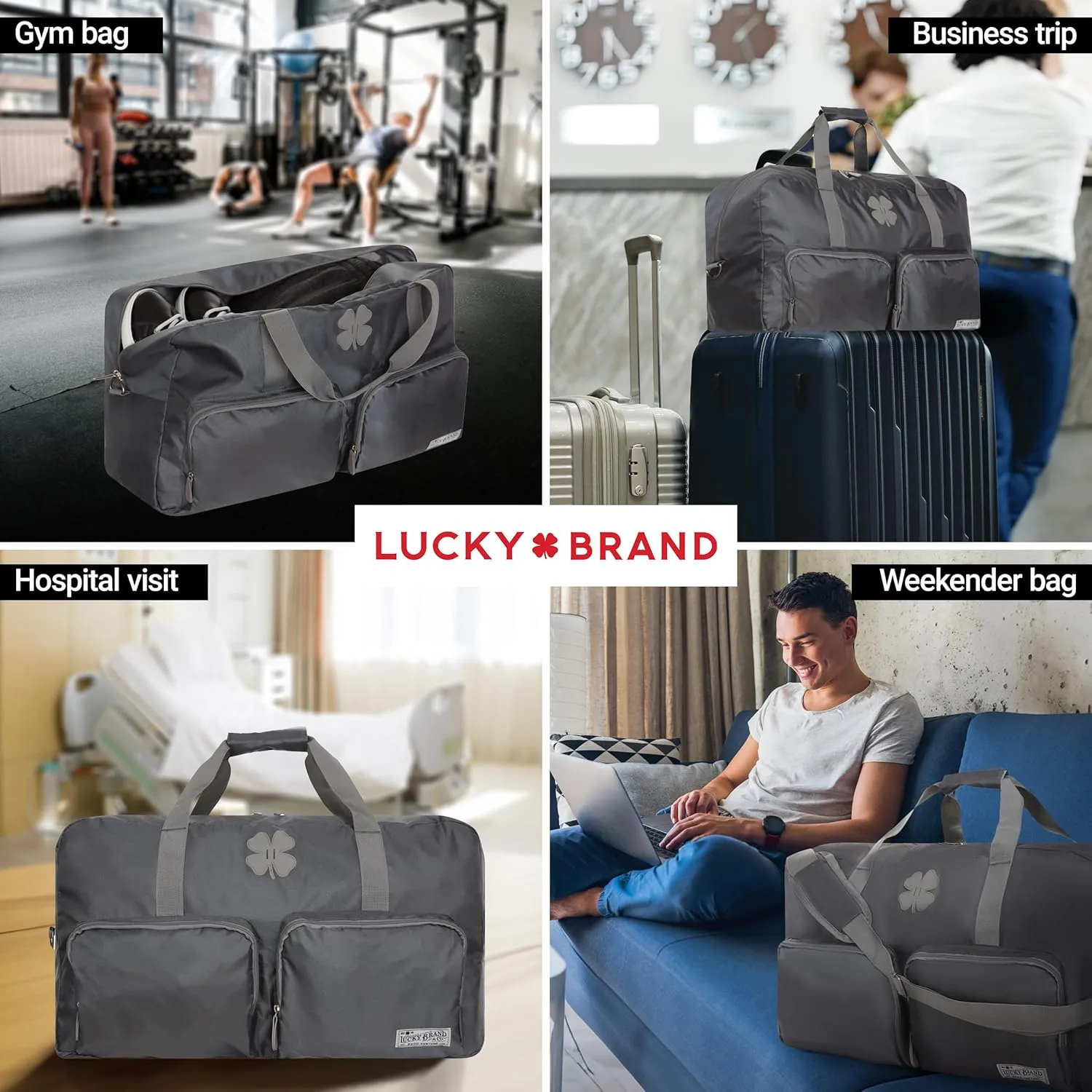 Lucky Travel Duffel Bags 65L, Gym Bag, Travel Bag & Large Duffle Bag for Men, Foldable Overnight Weekender Bags for Women & Men with Adjustable Shoulder Strap, Charcoal